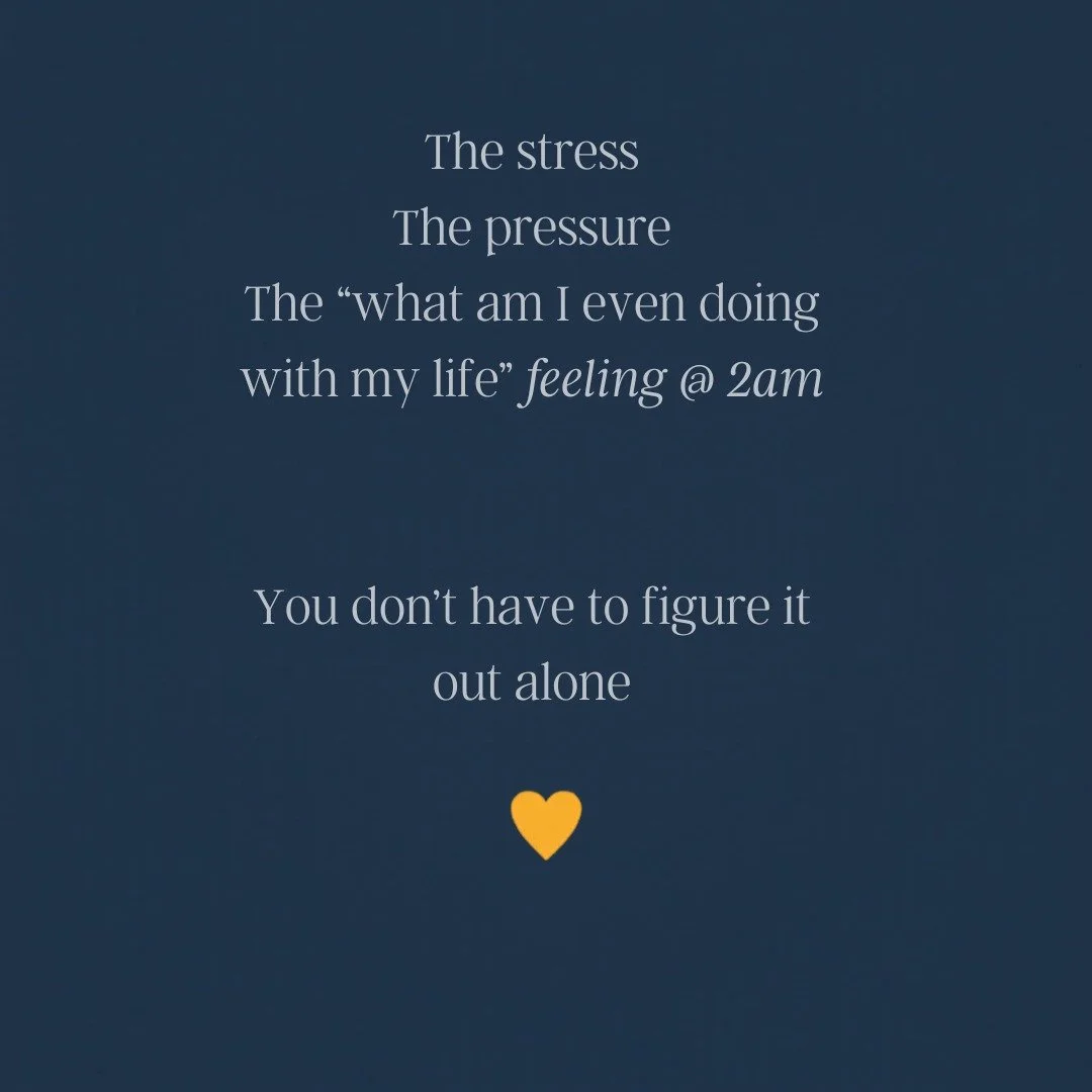 Stressed. Overwhelmed. Not sure who to talk to without it turning into a whole thing.

Sound familiar?

You don't have to figure it all out alone. 

And you don't have to have it together before you ask for help.

That's literally what I'm here for. 