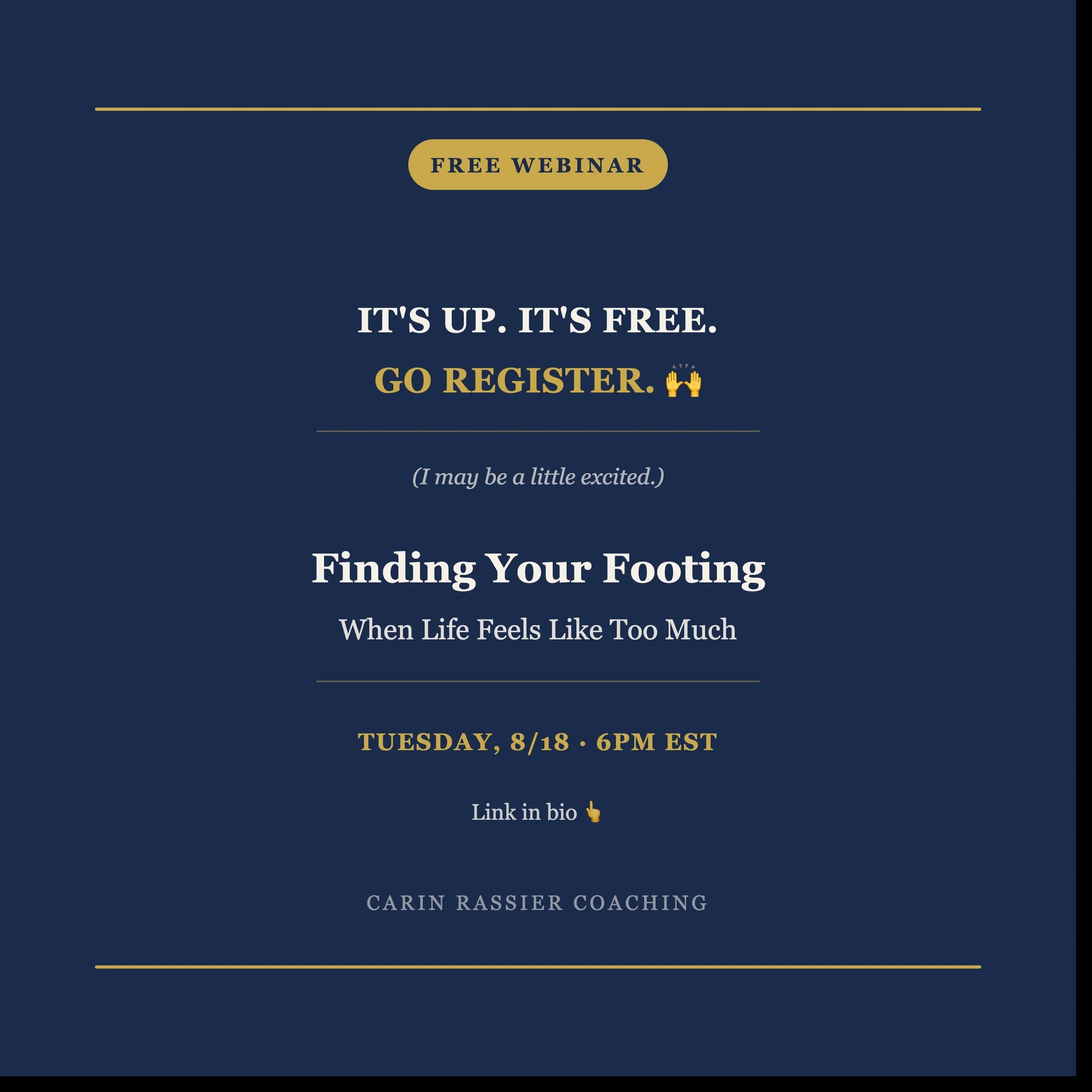 IT'S UP. IT'S FREE. GO REGISTER. 🙌

(I may be a little excited.)

If school, life, the future &mdash; all of it feels heavy right now, this one's for you!

Finding Your Footing When Life Feels Like Too Much is officially open for registration and I 