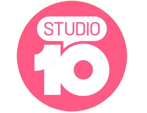 Pink circular logo with the word "STUDIO" inside a speech bubble above a large number 10.