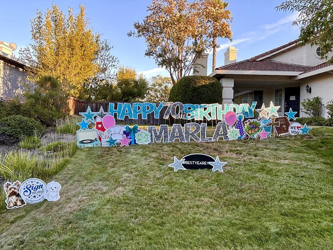 Celebrating 70 years of sparkle, laughter, and unforgettable memories!  Wishing Marla the happiest birthday and a fabulous year ahead! #Happy70th #MarlaTurns70 #SparkleBirthday #BirthdayCelebration #SignDreamersTriValley #YardGreetings