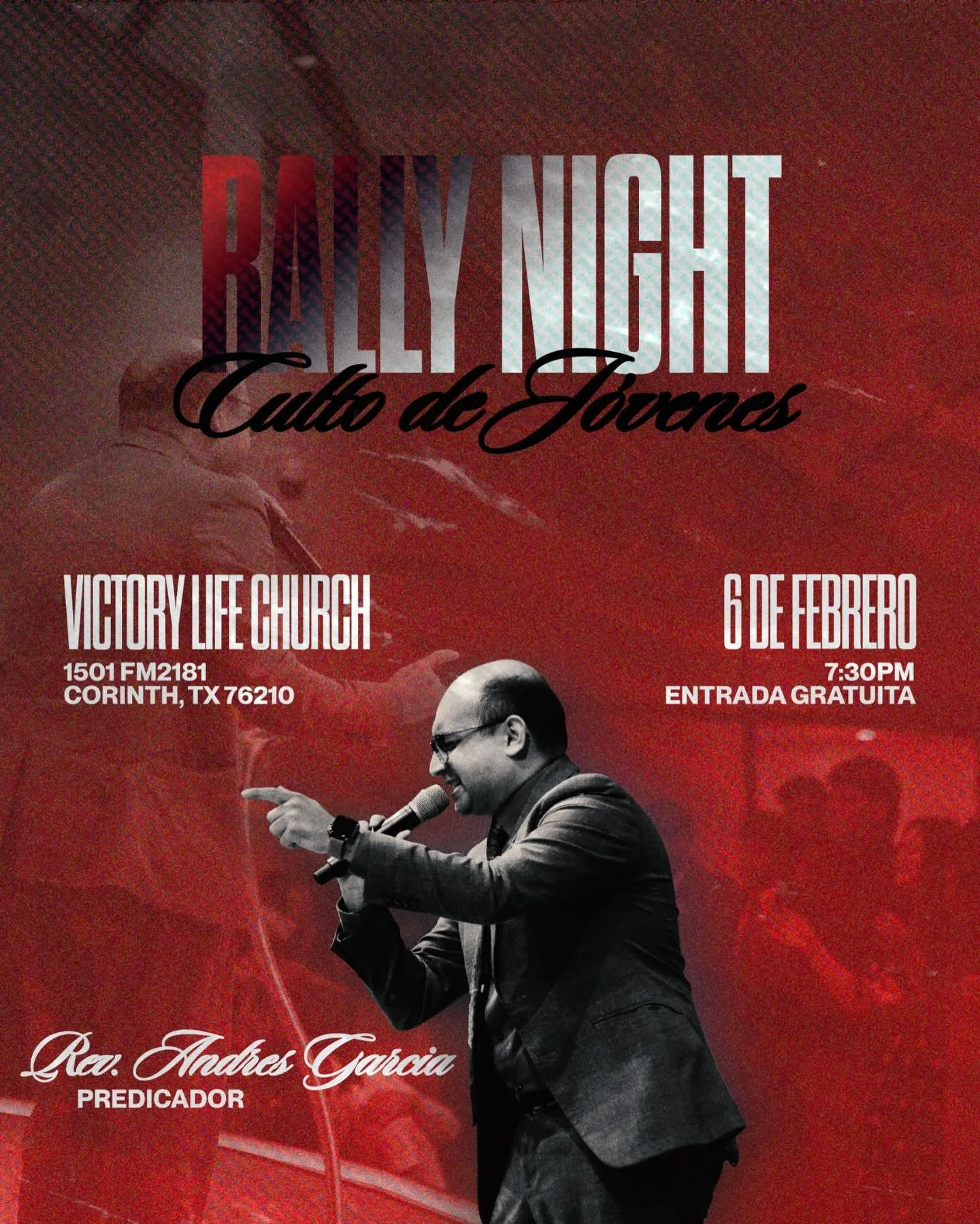 🔴MENSAJE IMPORTANTE⚫️

Nuestra ubicaci&oacute;n ah cambiado. Nuestro evento se llevar&aacute; acabo en 👇👇

Victory Life Church
1501 FM 2181
Corinth, TX 76210
United States

Solo faltan 7 d&iacute;as!!! 🙌🏻