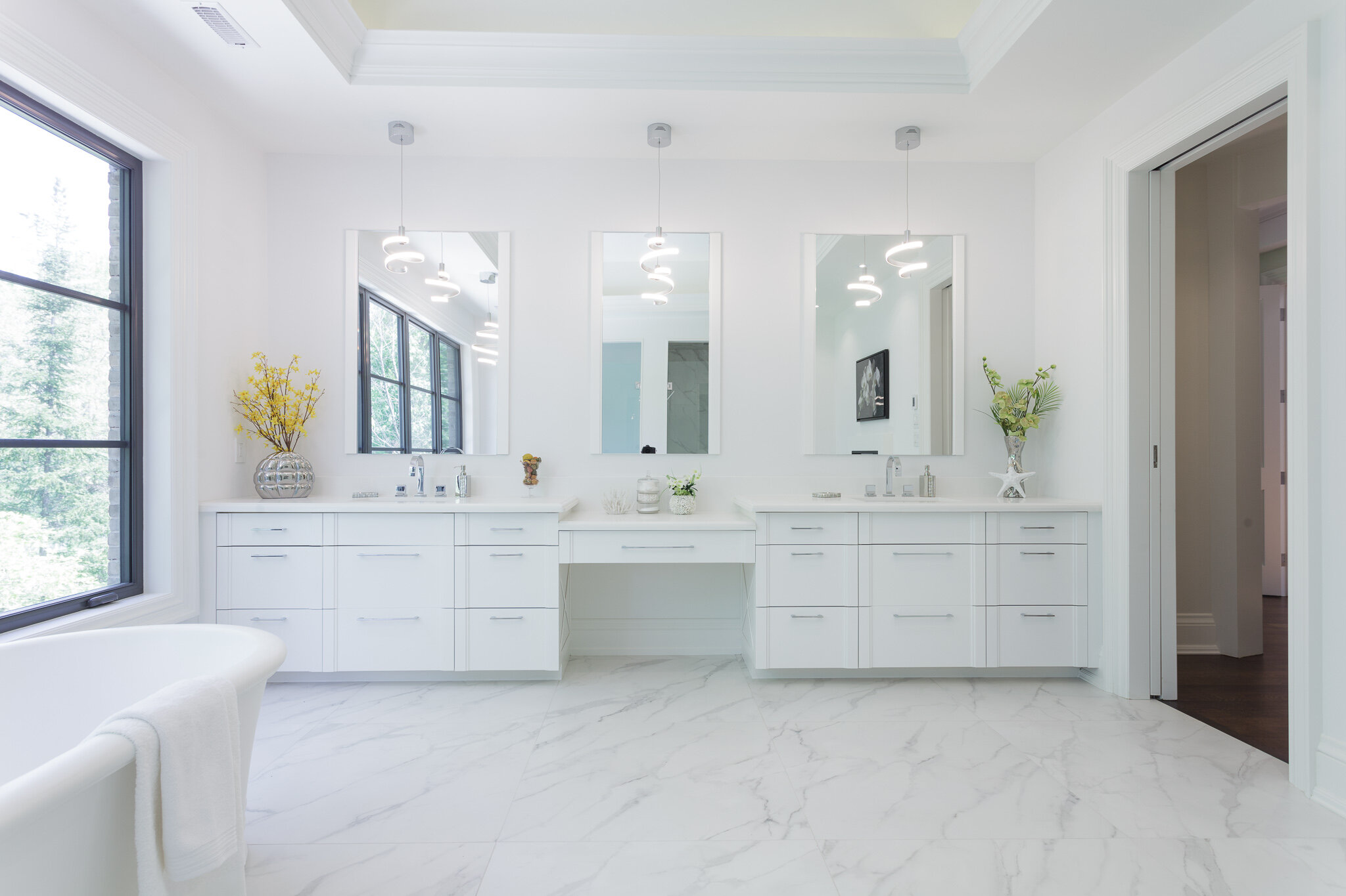 white bathroom vanity with makeup desk designed & madeparviz