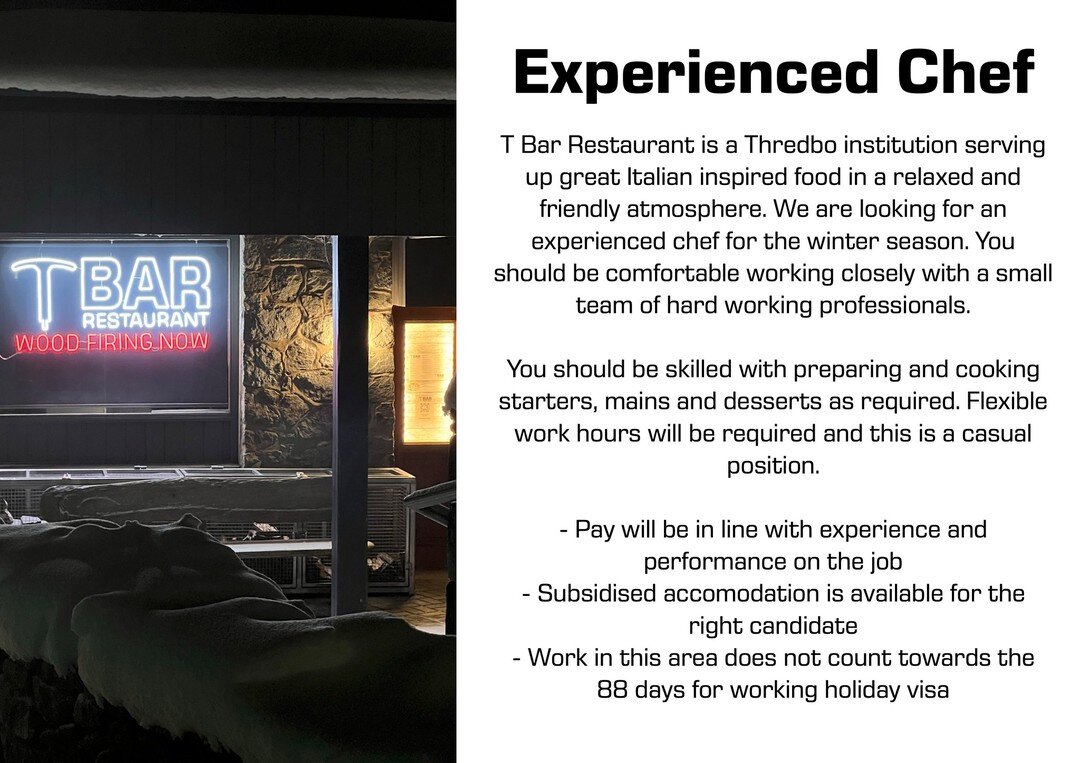 Apply now to work in Thredbo this winter

https://tbar-restaurant.com.au/careers