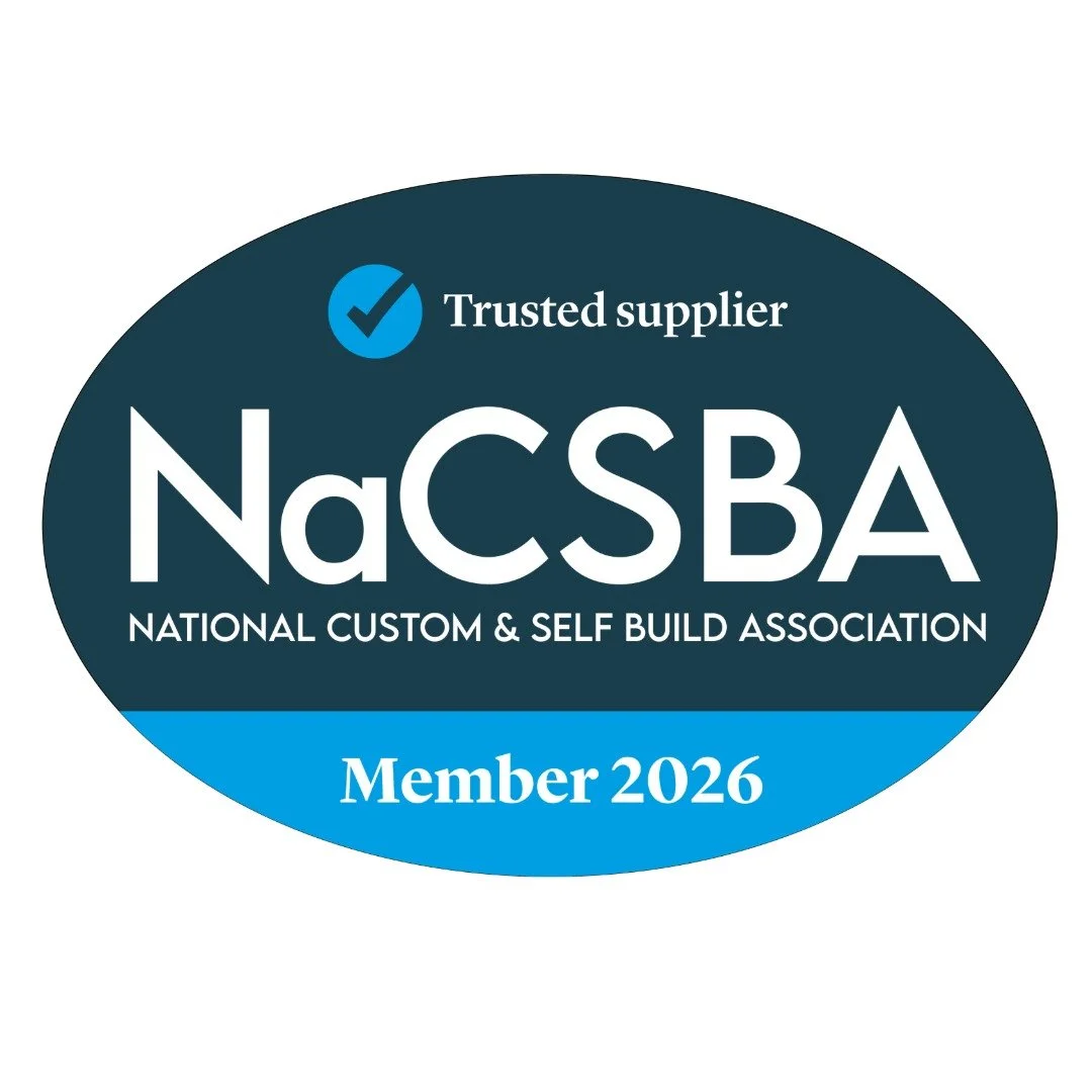 Gold oval badge from the National Custom & Self Build Association supporting their 2024 Gold Partner status, featuring their website www.nacsba.org.uk.
