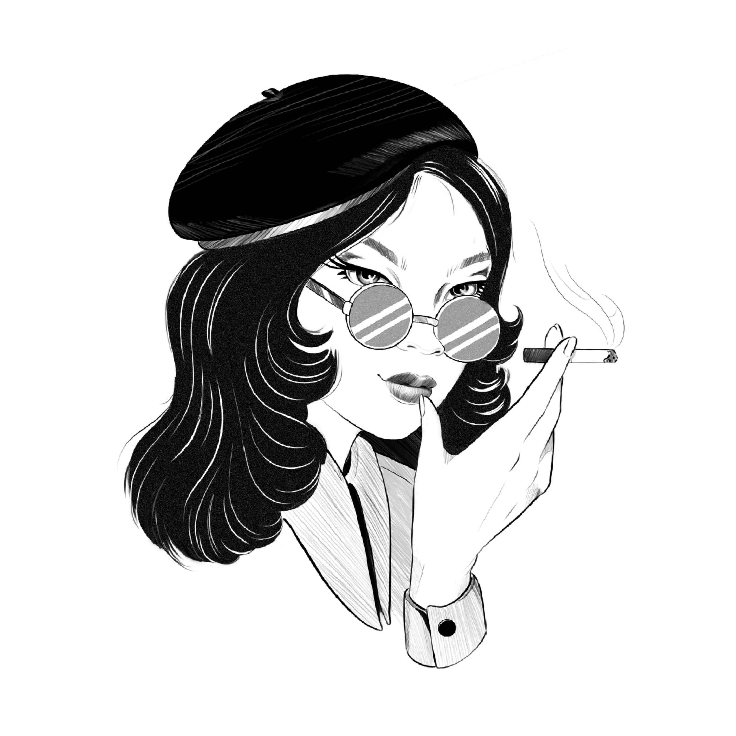 lady head tattoo black and white