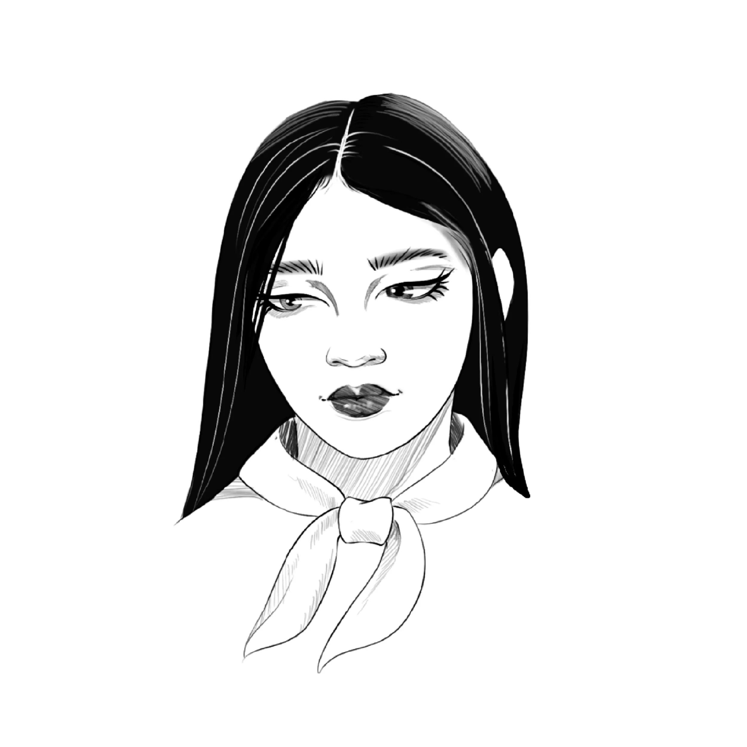 lady head tattoo flash black and white