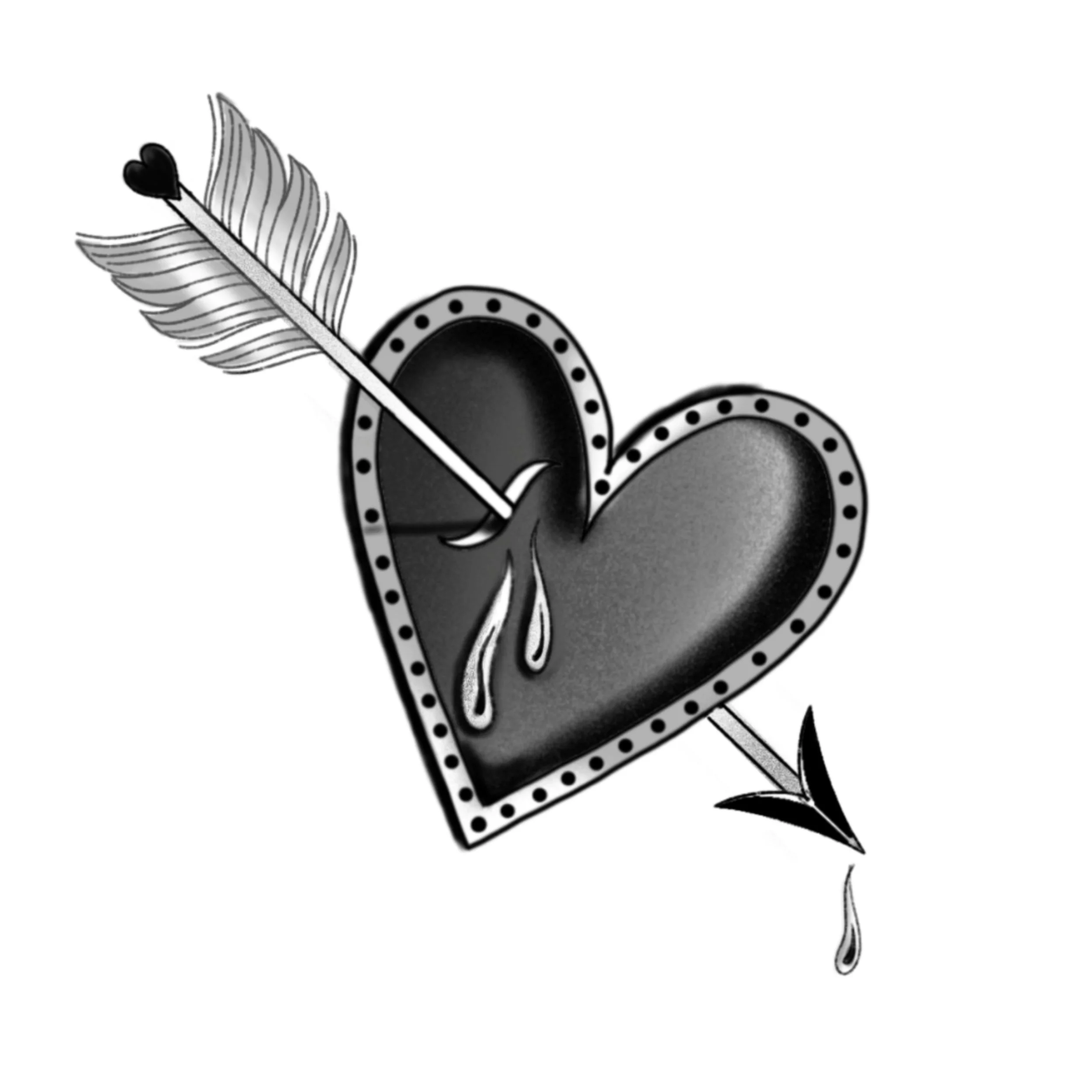 heart traditional tattoo black and grey arrow
