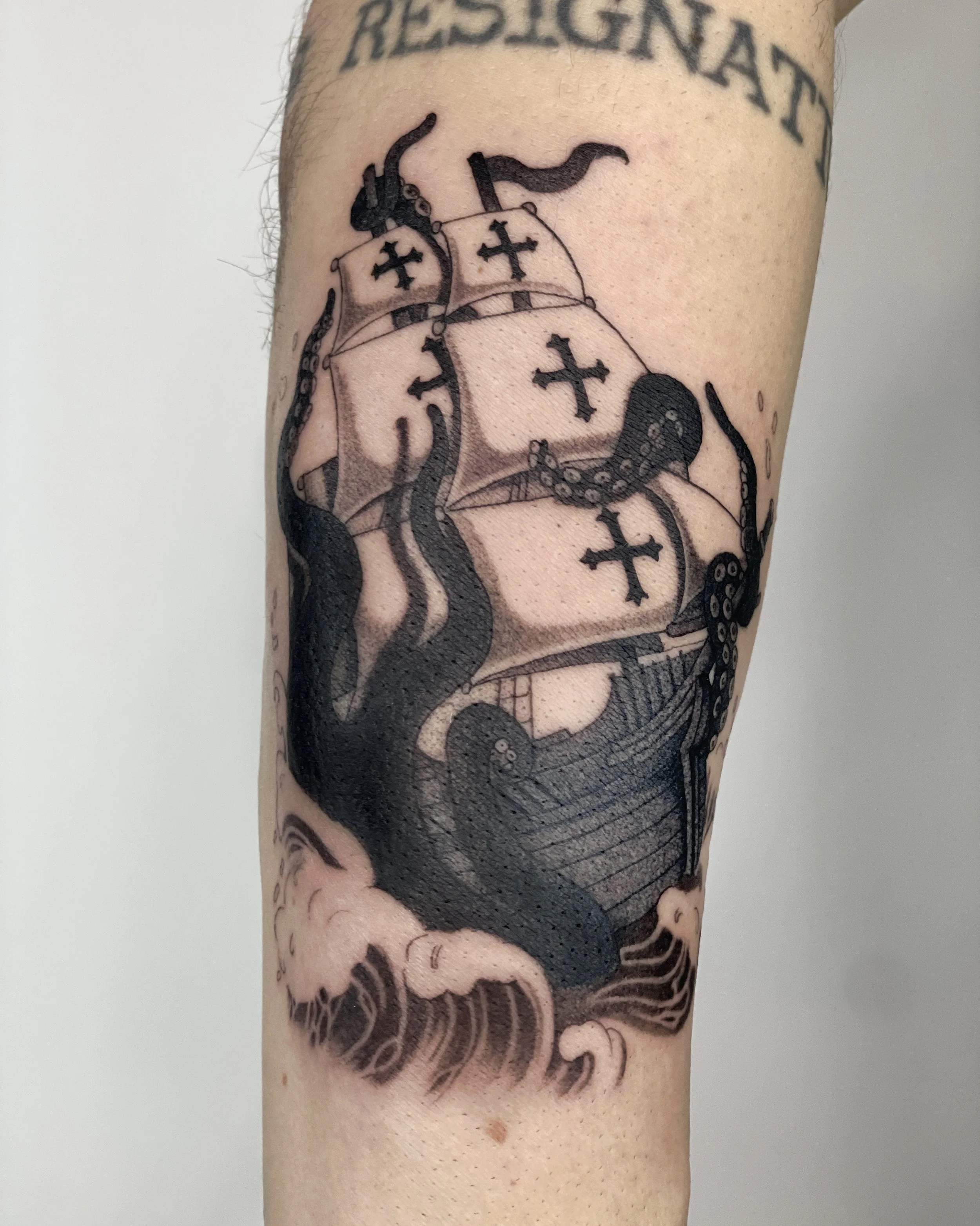 Spanish Ship anti-imperialist kraken decolonize tattoo