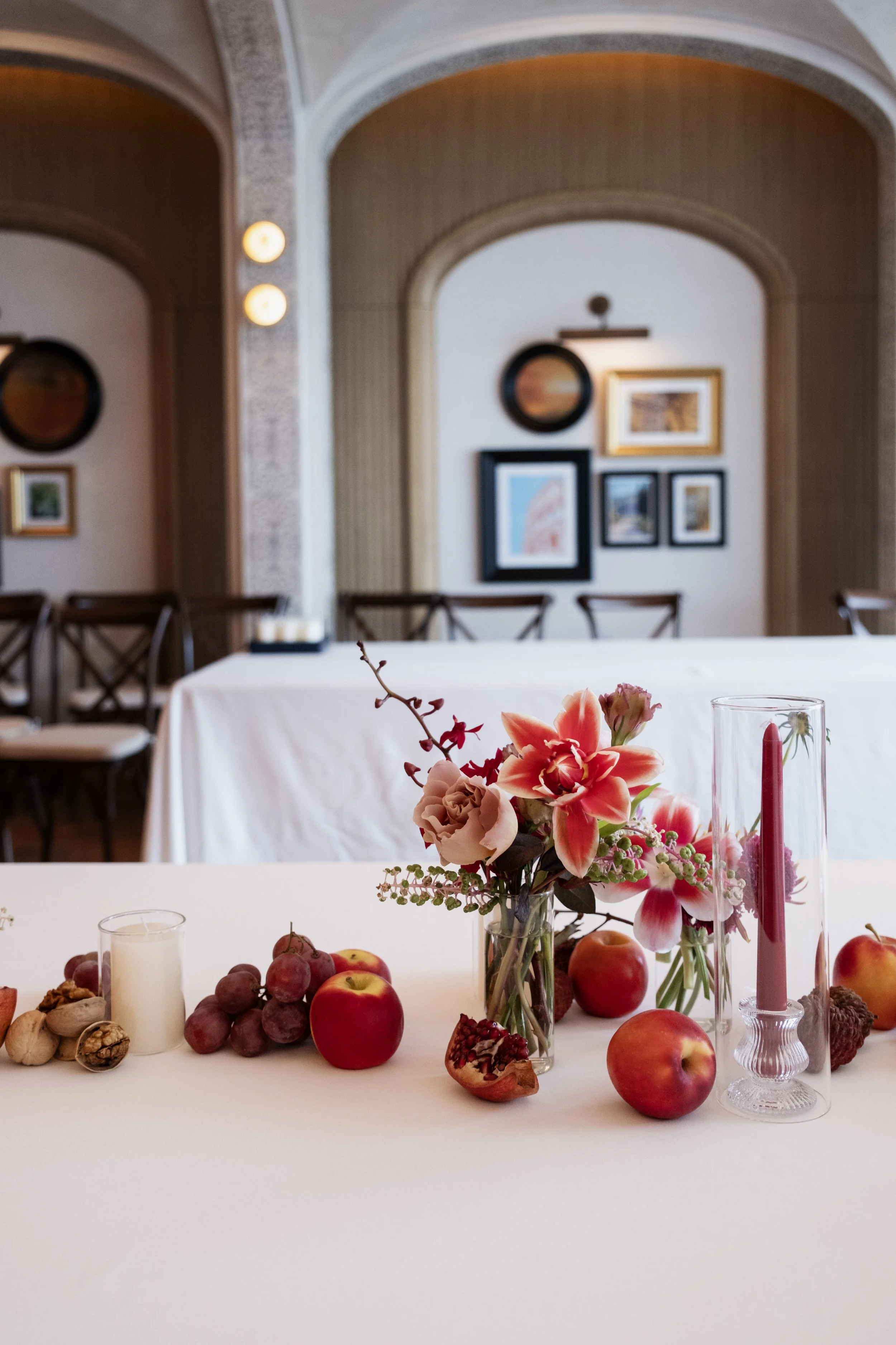 Floral & Fruit Table Setting for Private Dinner at Sabatini