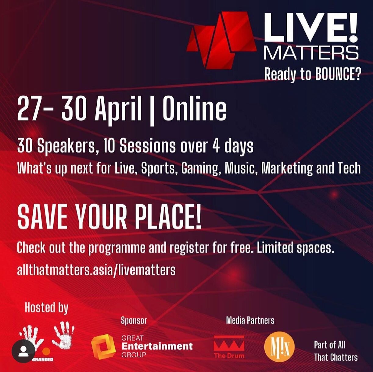 🚨 Are we ready to go back to live events? You&rsquo;re invited to LIVE! MATTERS 2021, an online series featuring more than 30 speakers designed for anyone interested in the evolution of live sports, music, gaming and entertainment. The Asian event i