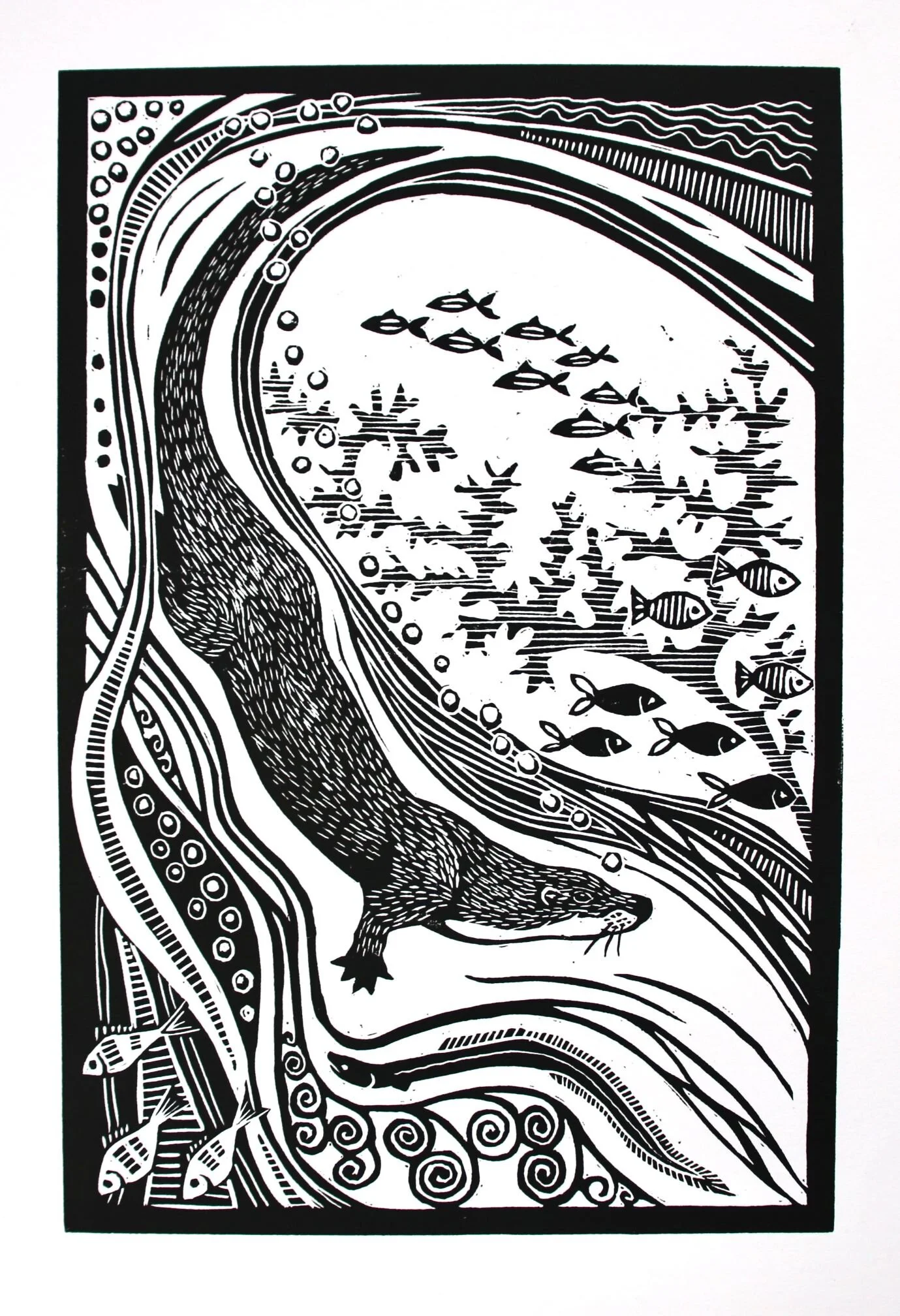 Otter lino print