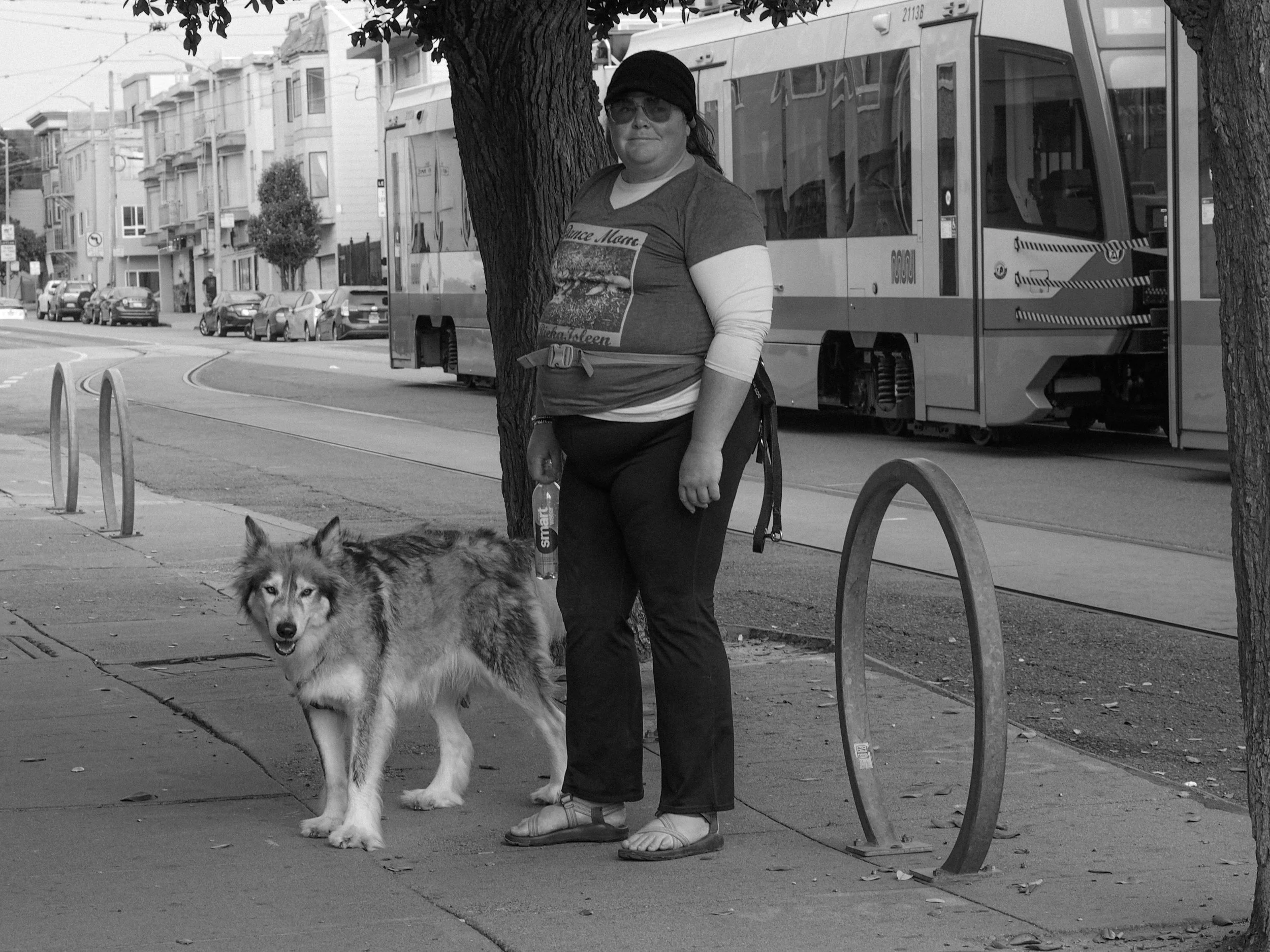 Lady in OceanBeach with Wolf. 