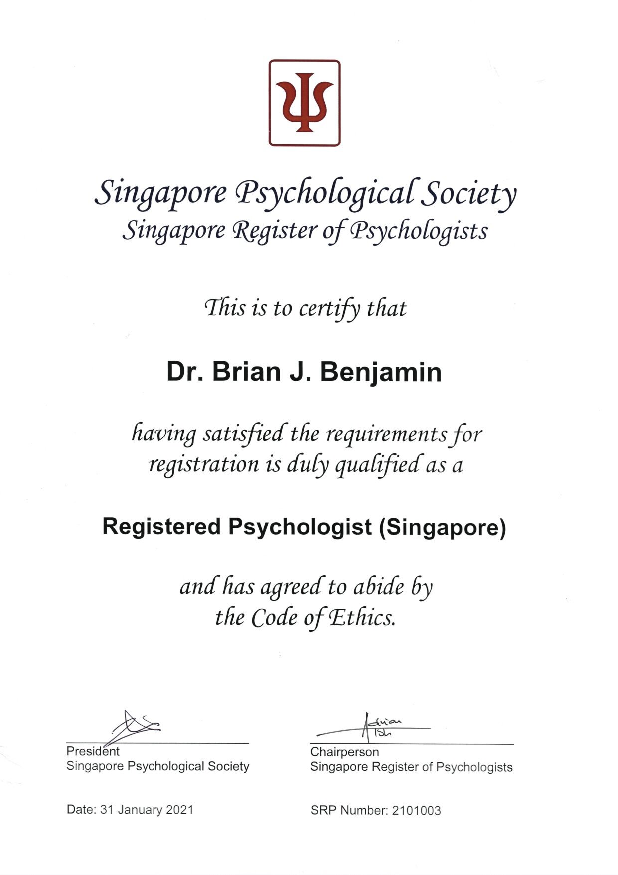 Registered Psychologist - Singapore Psychological Society