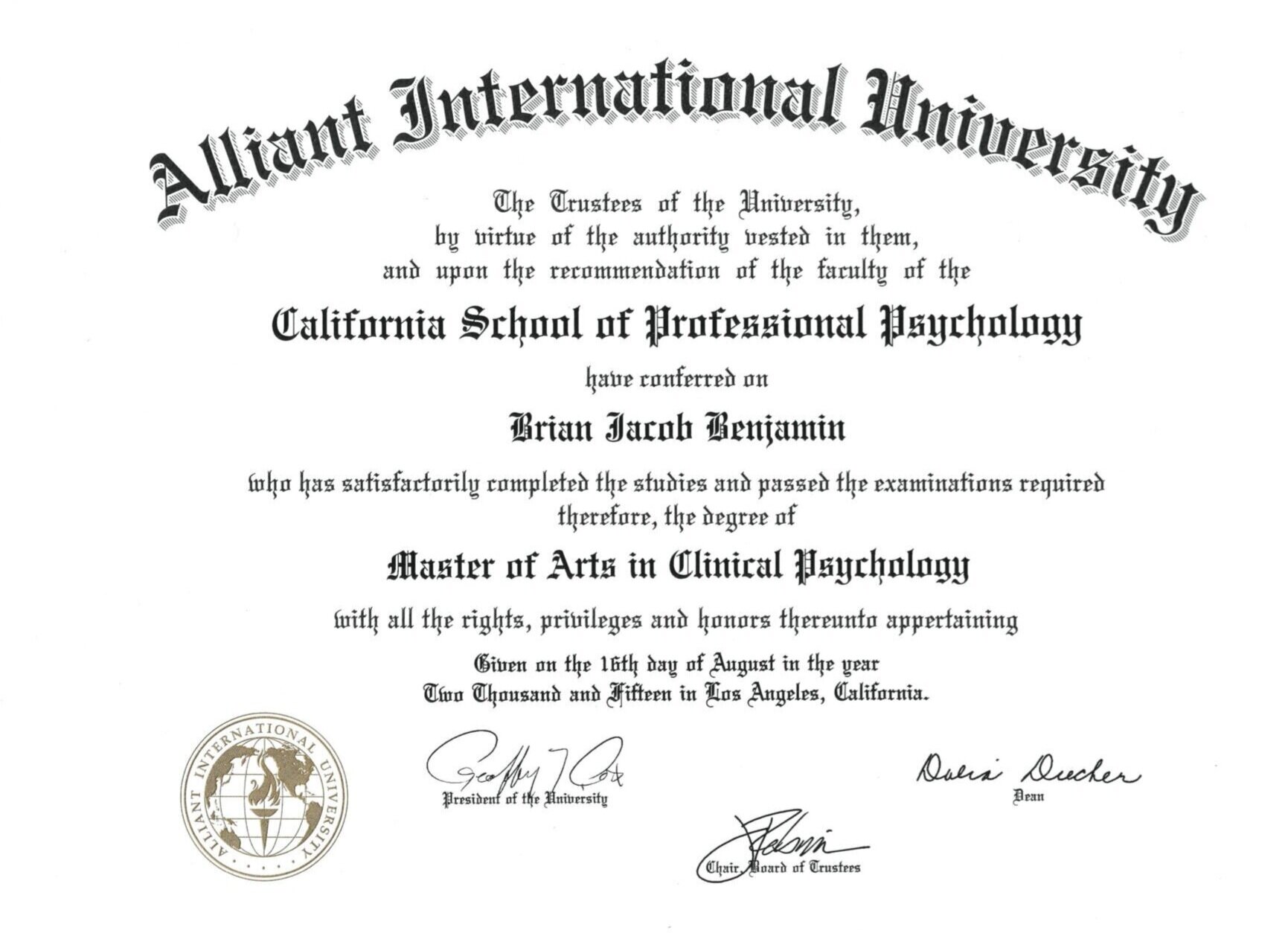 Masters in Clinical Psychology - Alliant International University, California School of Professional Psychology, Los Angeles