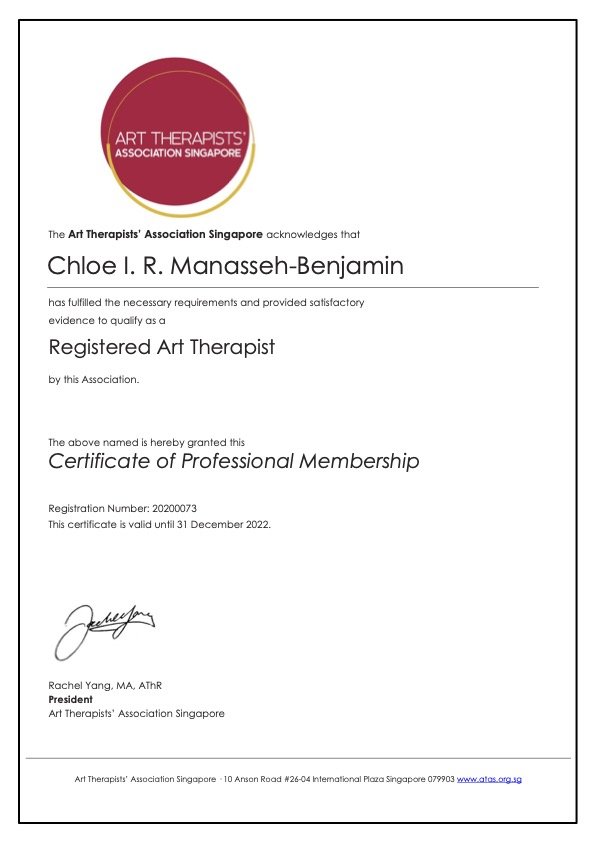 Art Therapists' Association Singapore Certificate of Professional Membershio