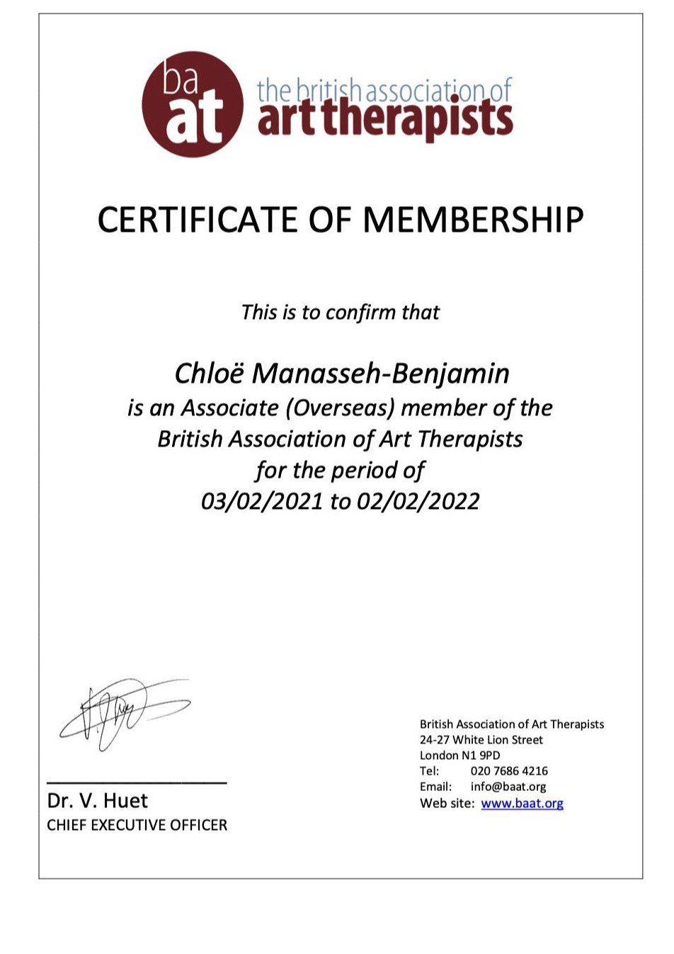 BAAT Certificate of Membership