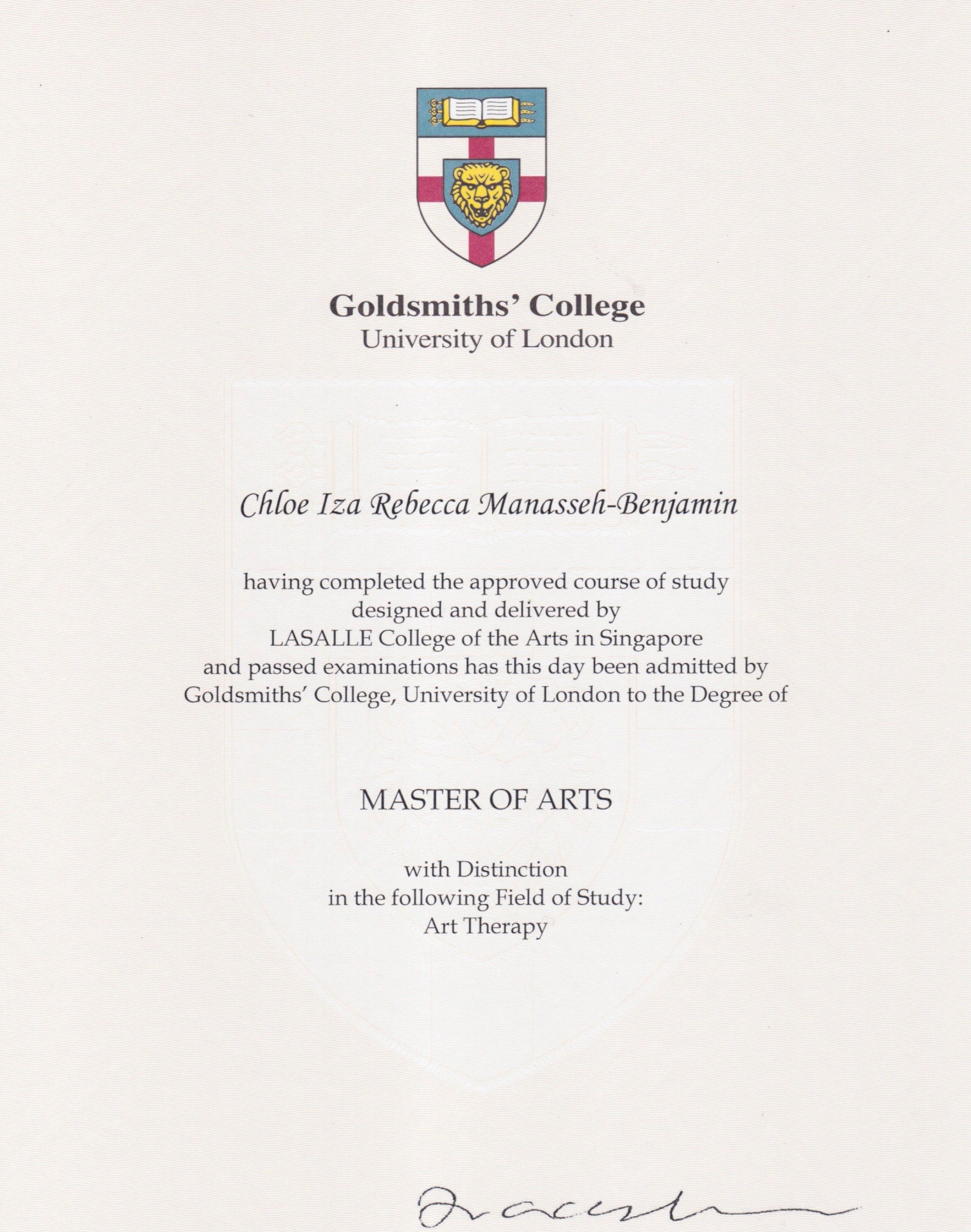 Goldsmith's College University of London Master of Arts in Art Therapy