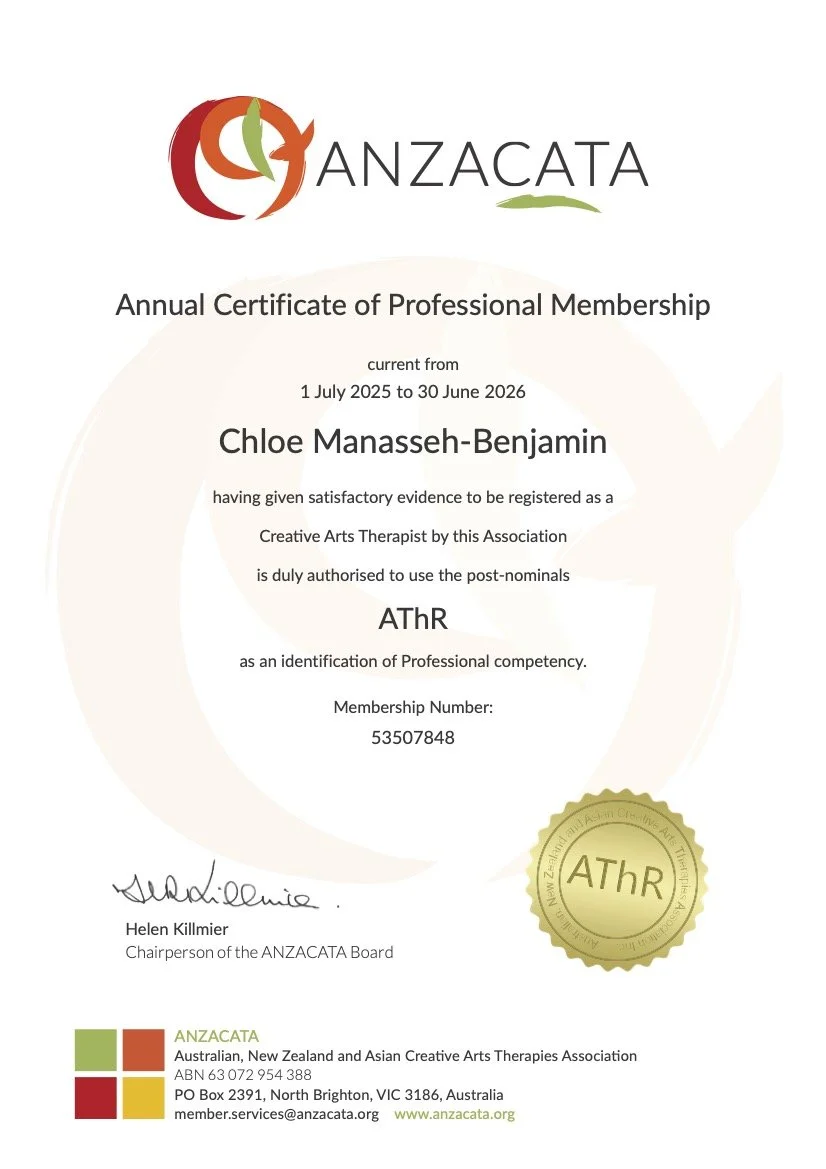 Annual Certificate of Professional Membership with the Australian, New Zealand and Asian Creative Arts Therapies Association