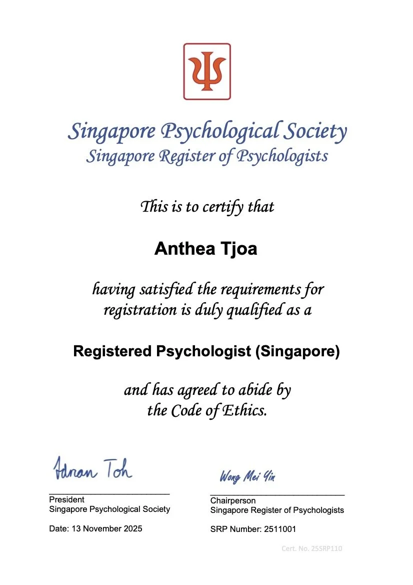 Dr. Anthea Tjoa Singapore Psychological Society, Singapore Register of Psychologist