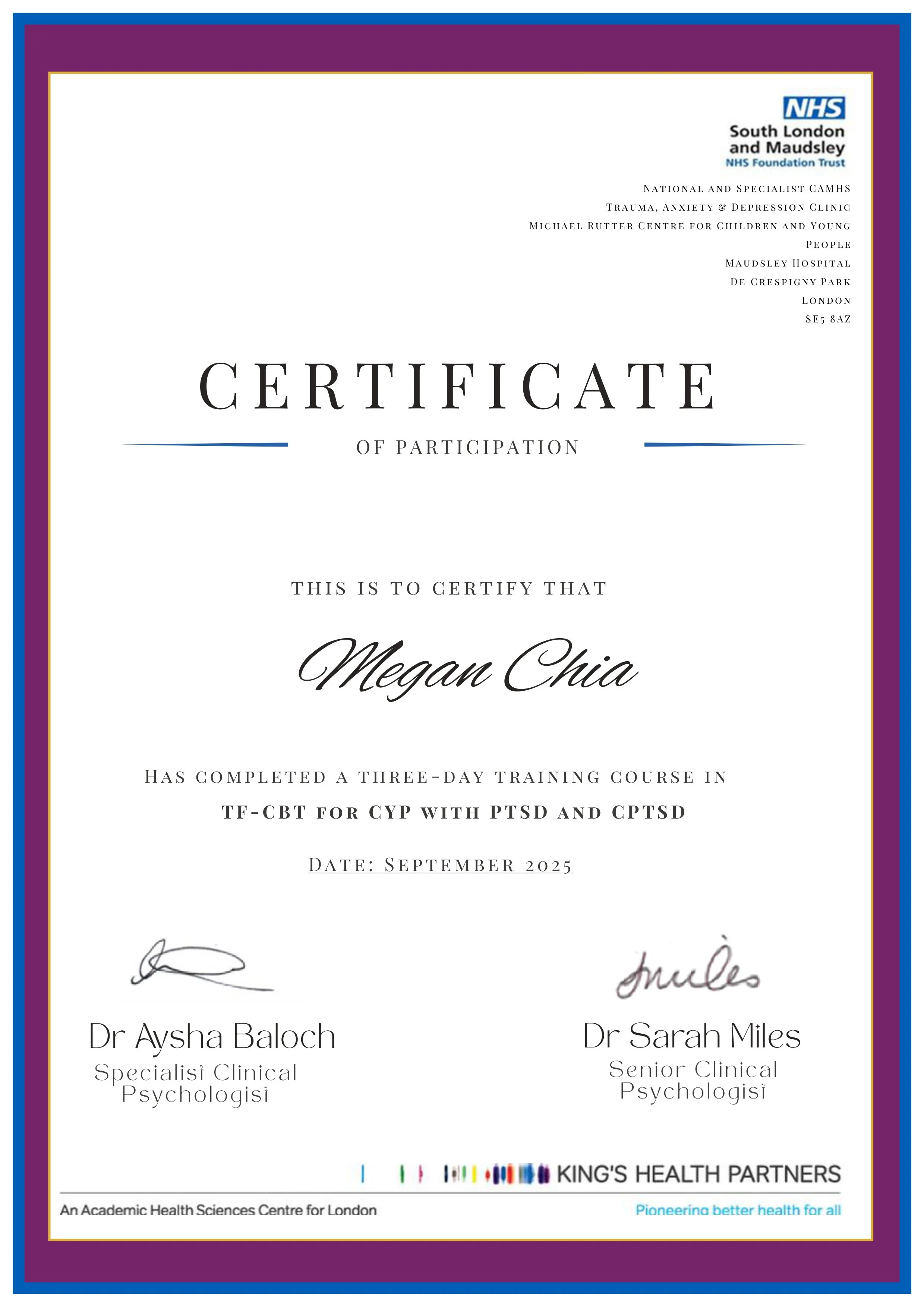 NHS 3 Day Training in TF-CBT for CYP with PTSD and CPTSD