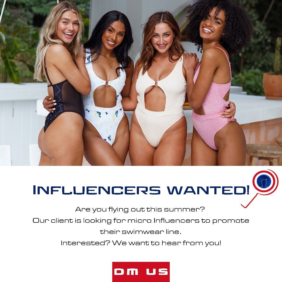 That time of the year is here.... 👙🏖🩱

We are looking for 𝗻𝗮𝗻𝗼/𝗺𝗶𝗰𝗿𝗼 𝗶𝗻𝗳𝗹𝘂𝗲𝗻𝗰𝗲𝗿𝘀 to join our campaign producing monthly video content for a growing swimwear brand.

Get in touch to find out more about this opportunity 🤝