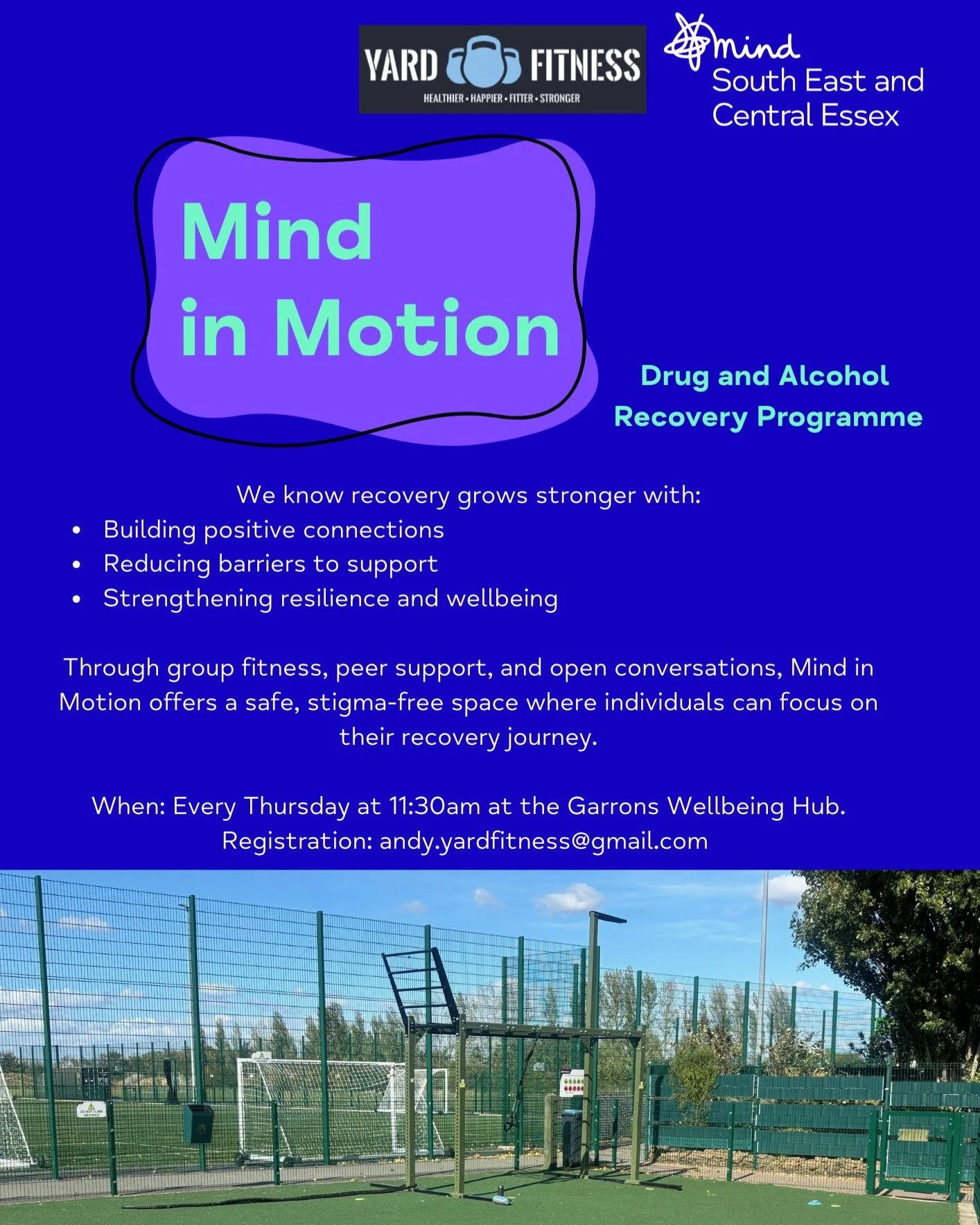 🌿 Join us every Thursday at Garrons Wellbeing Hub 🌿

We&rsquo;re teaming up with Andy at Yard Fitness to offer outdoor physical activity sessions designed for anyone on their drug and alcohol recovery journey.

These sessions are all about supporti