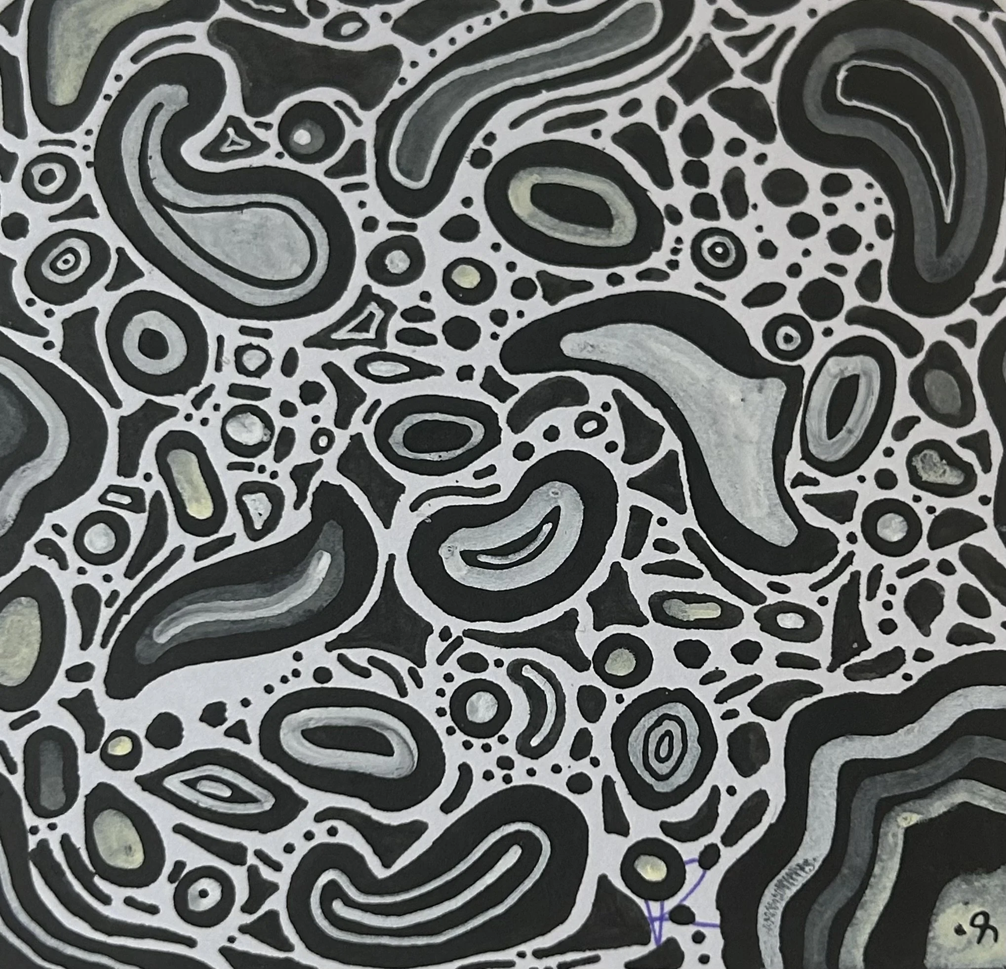 Abstract black and white - fine liner and acrylic marker on card - 2025/6