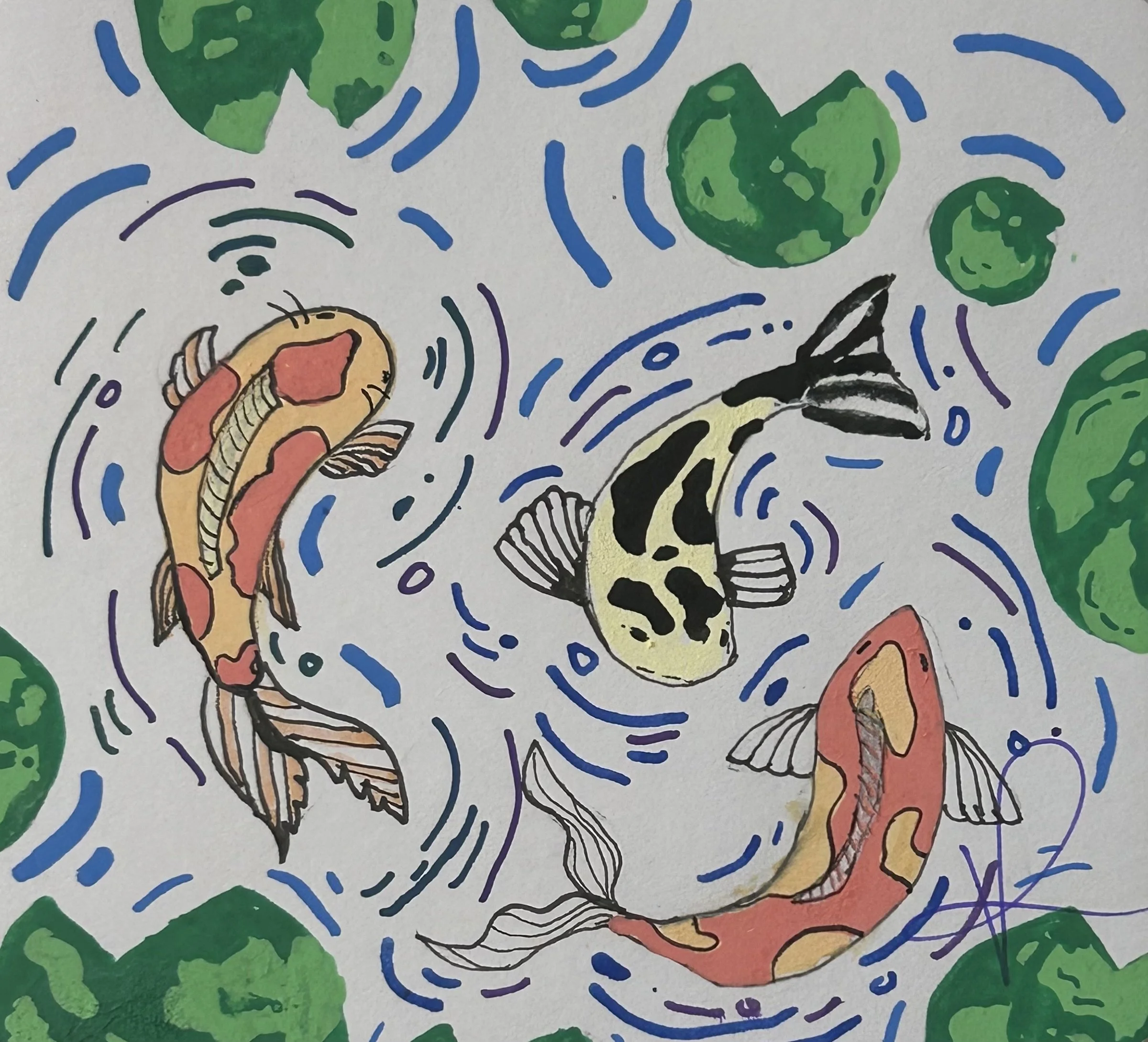 Koi - fine liner and acrylic marker on card - 2025/6