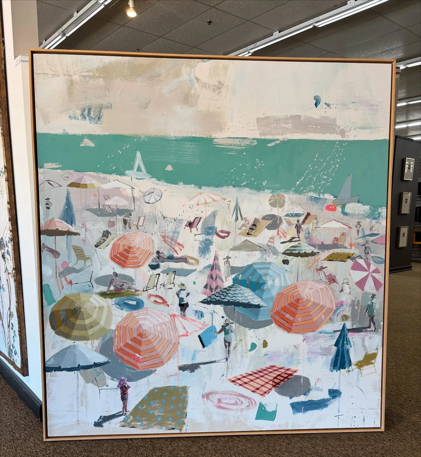So thankful to finally frame a stunning piece by @teilart! We are loving these summer vibes! Even more gorgeous in person!  #frames #artwork #customframıng #customeframes #interiordesign #beachvibes #beachart