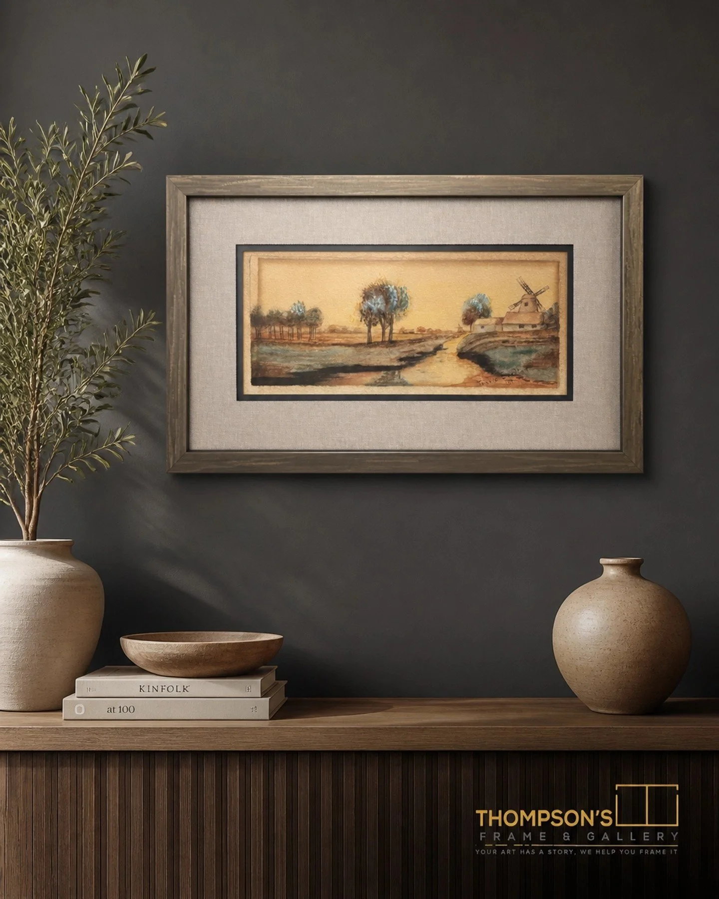 There is something so special about layering mats to highlight vintage pieces. 🌿 This rattan weave linen mat layered over a simple black brings that organic, earthy feel into your home. This stunning windmill landscape shows how muted colors with te