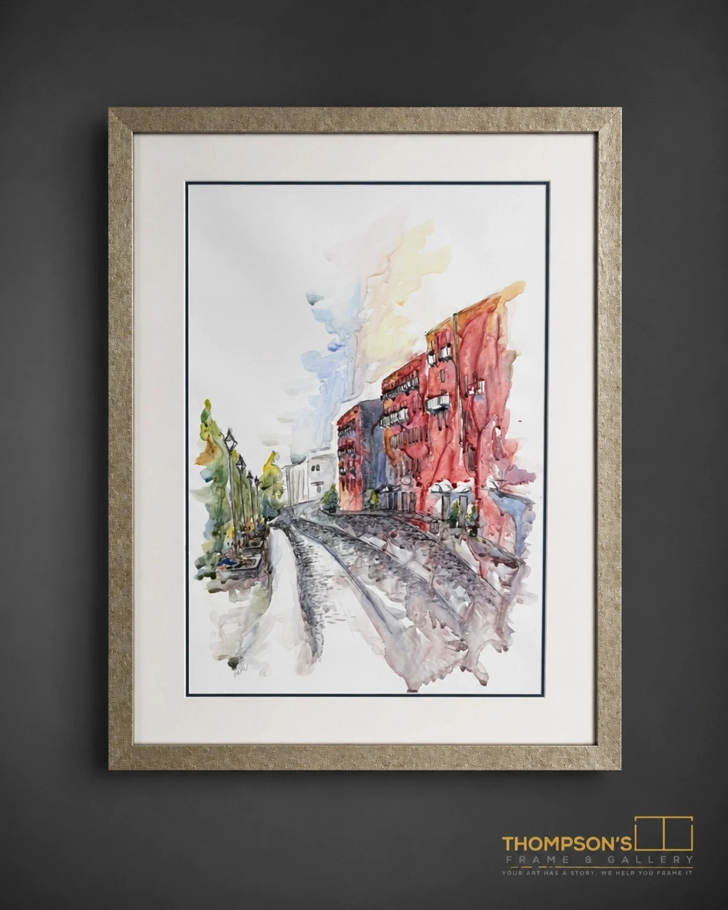 Summer trend alert!! We are loving the shift from shiny brass to deep, textured bronze and aged gold. It&rsquo;s the perfect way to bring a sophisticated, timeless look to your art. See how this gorgeous urban watercolor pops in this warm bronze fram