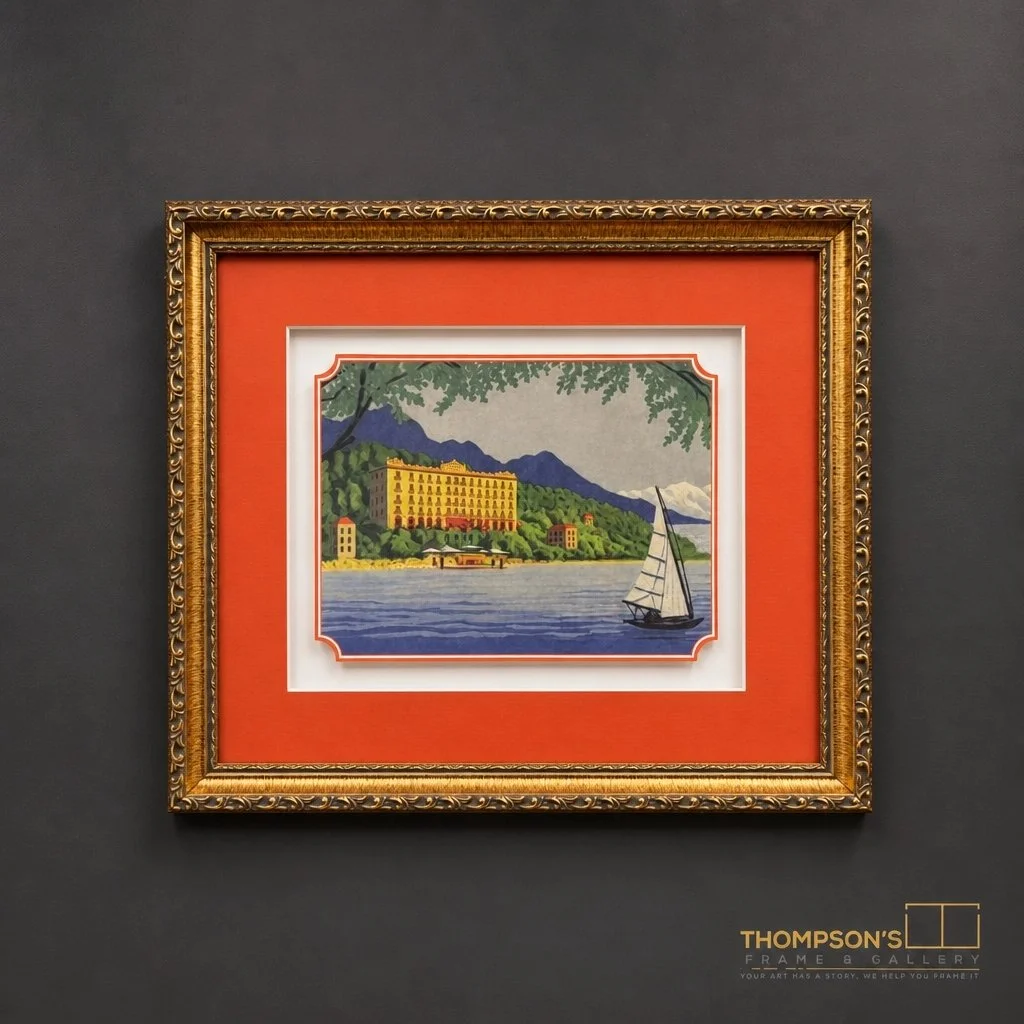 Who says bold has to be distracting?!! 🧡 We love how this vibrant orange mat makes these coastal tones absolutely pop! The secret is balance: drawing your eye into the art, not competing with it. Paired with a timeless gold frame, it&rsquo;s the per