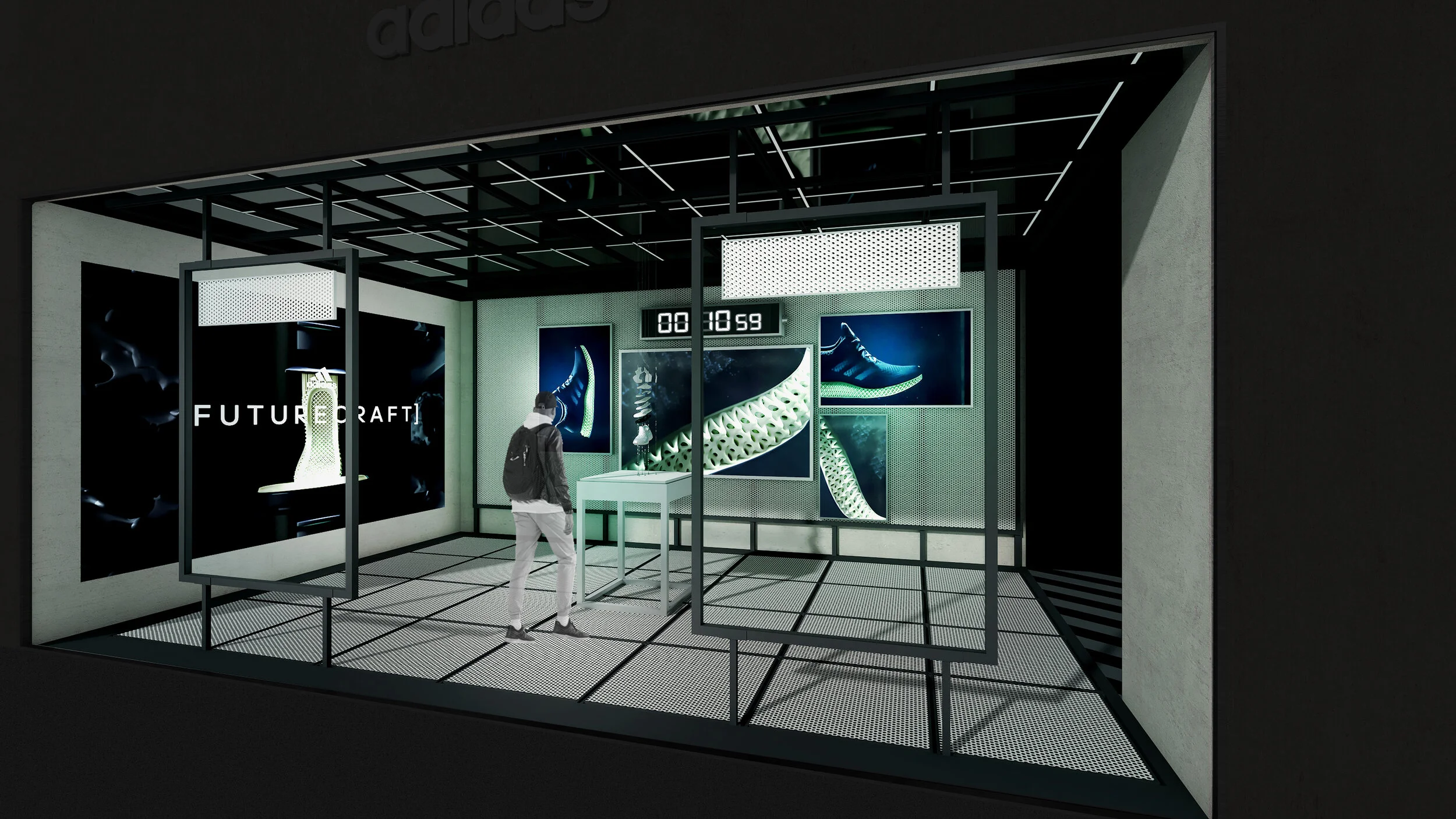 Adidas flagship store Dubai Futurecraft innovation zone showcasing advanced sneaker technology and immersive digital displays