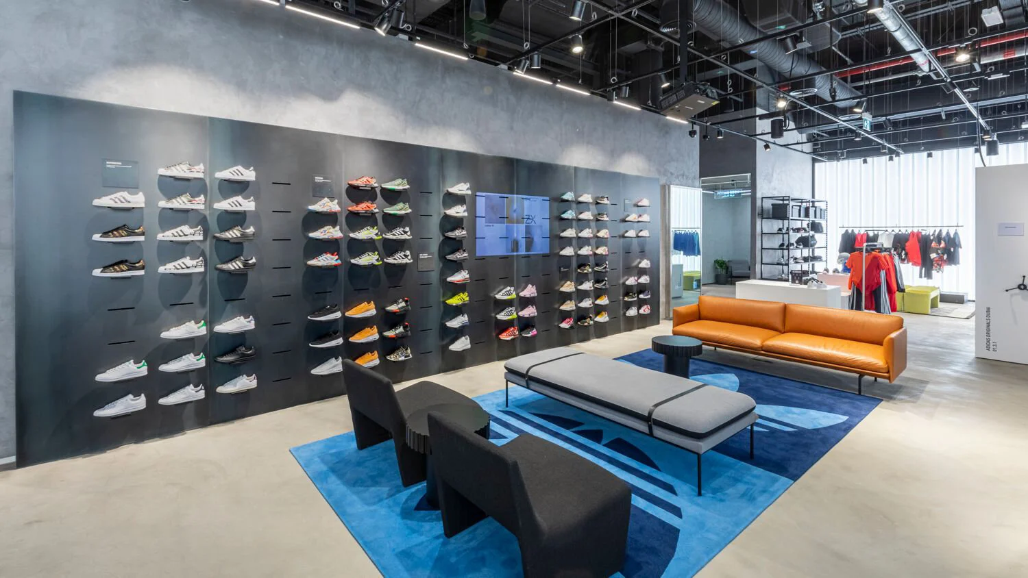 adidas-flagship-store-dubai footwear lounge seating area inside store