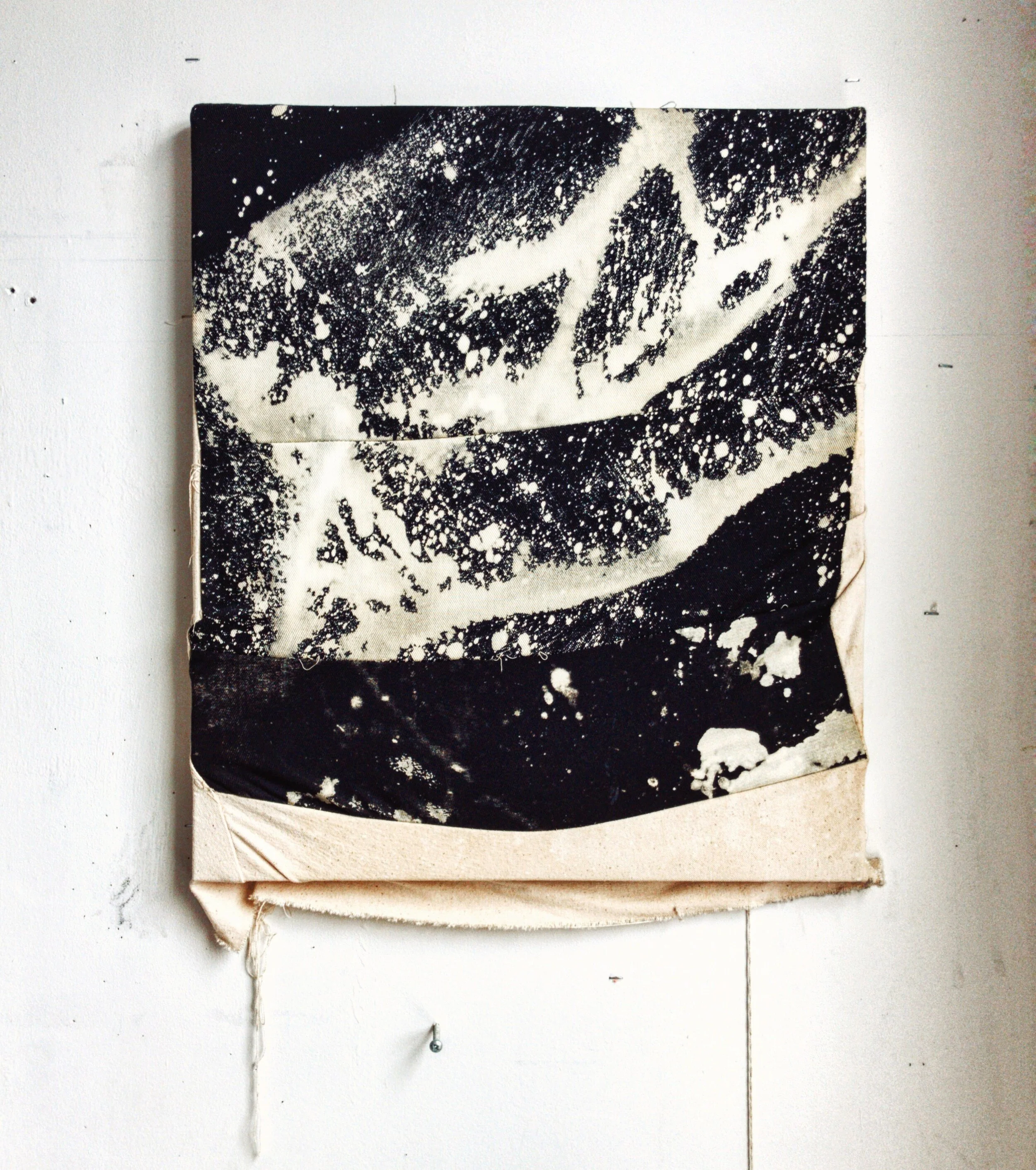 Abstract black-and-white textile artwork displayed inside the American Eagle Flagship Store Las Vegas.