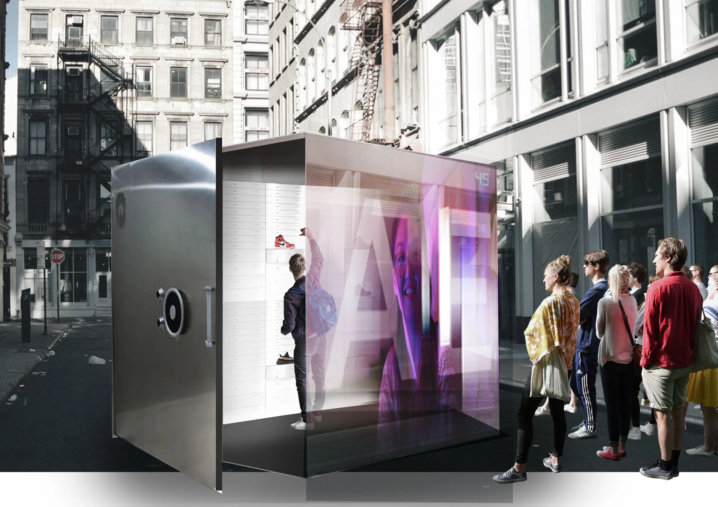 American Eagle Pride pop-up NYC interactive street-level retail experience with glass cube installation