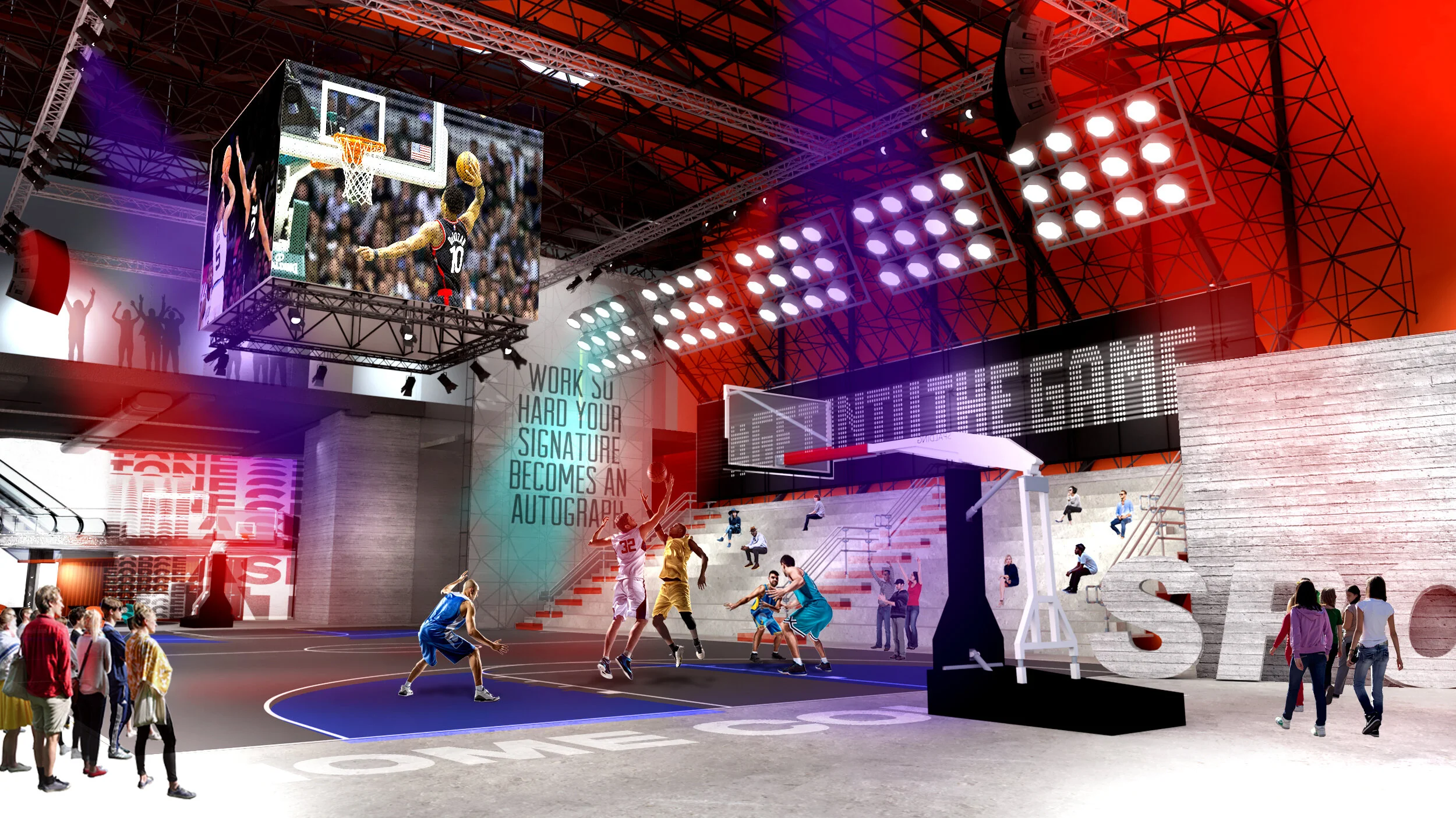 Intu Sports Hub experience championship-style basketball court with grandstand seating