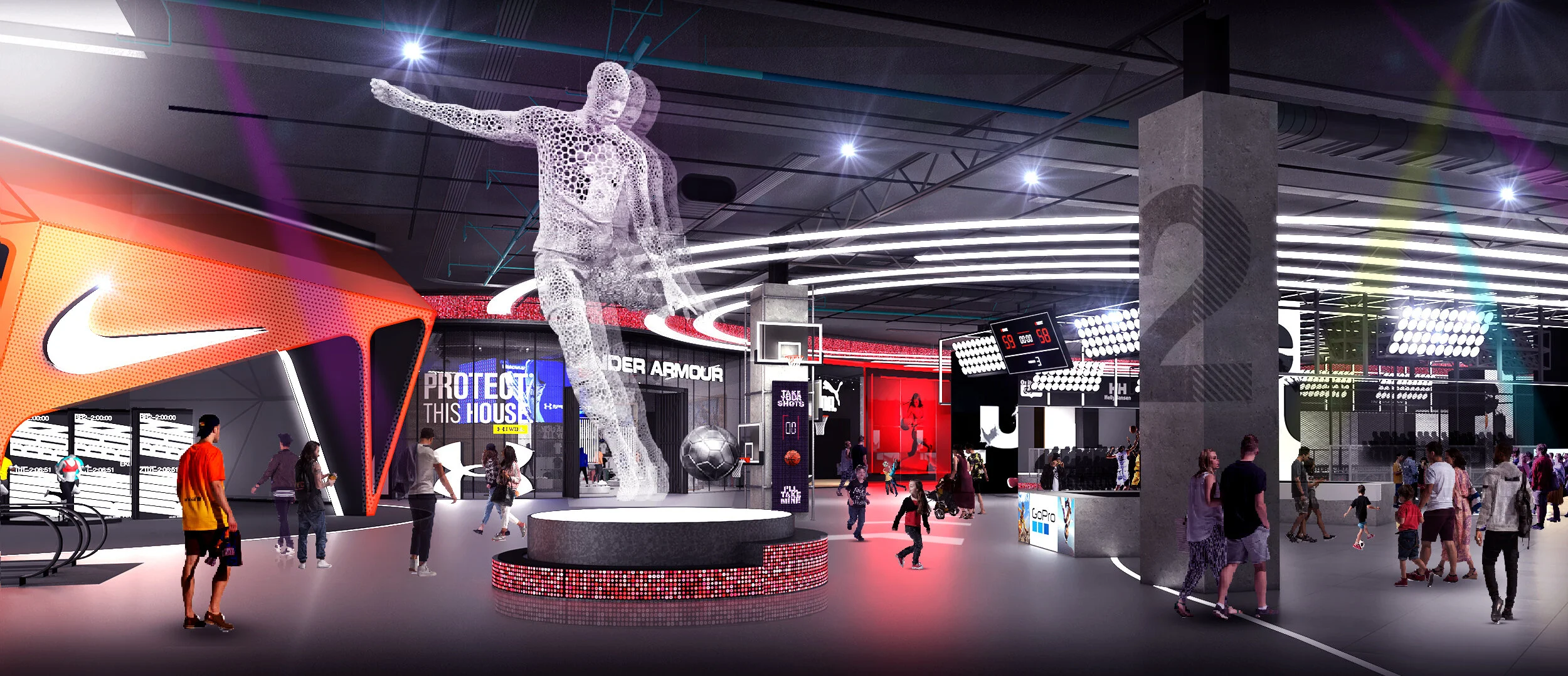 Intu Sports Hub experience multi-brand sports hall with interactive courts and large scale digital installations