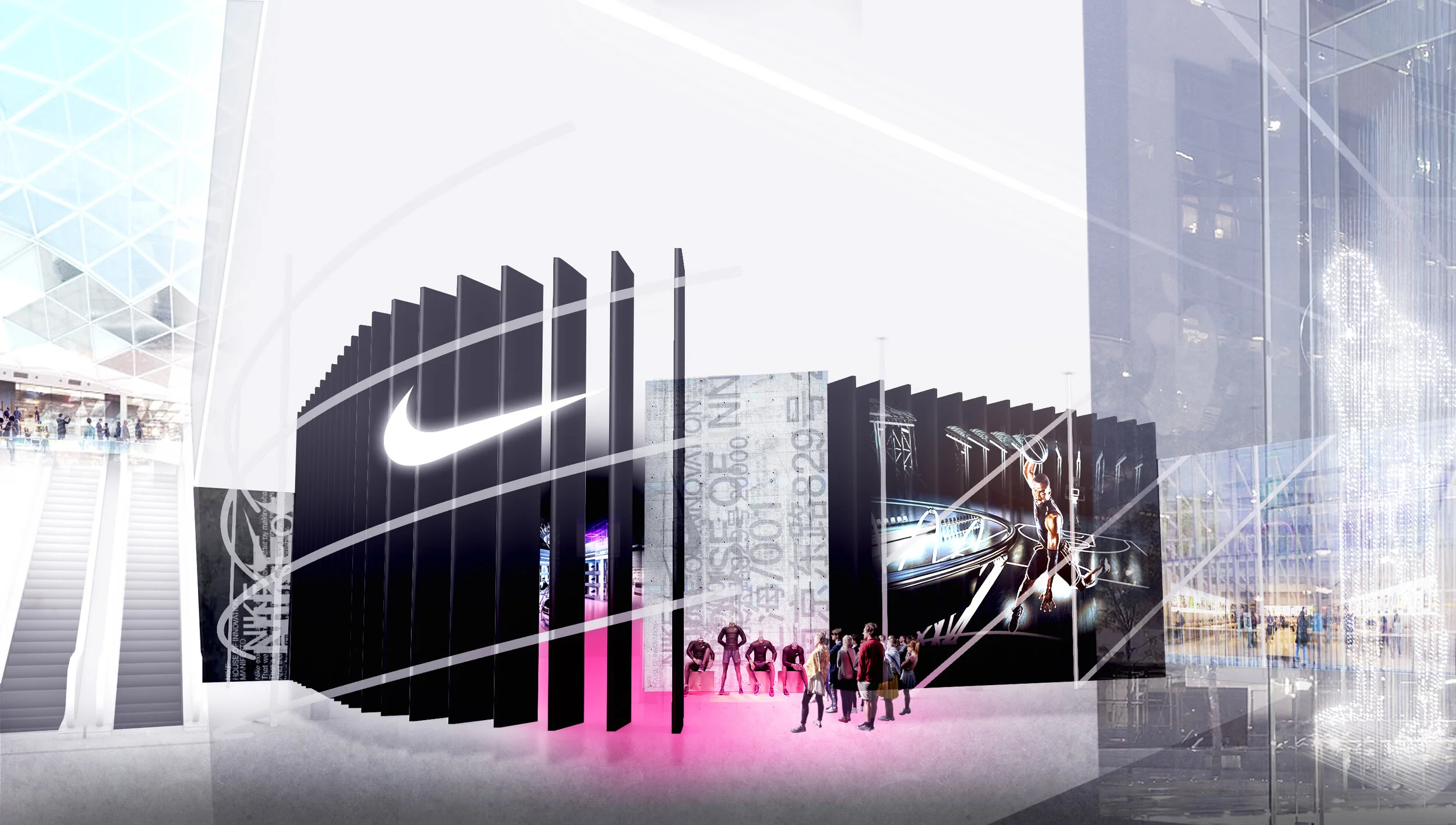 Intu Sports Hub experience Nike interior pavilion with blade architecture and bold branding