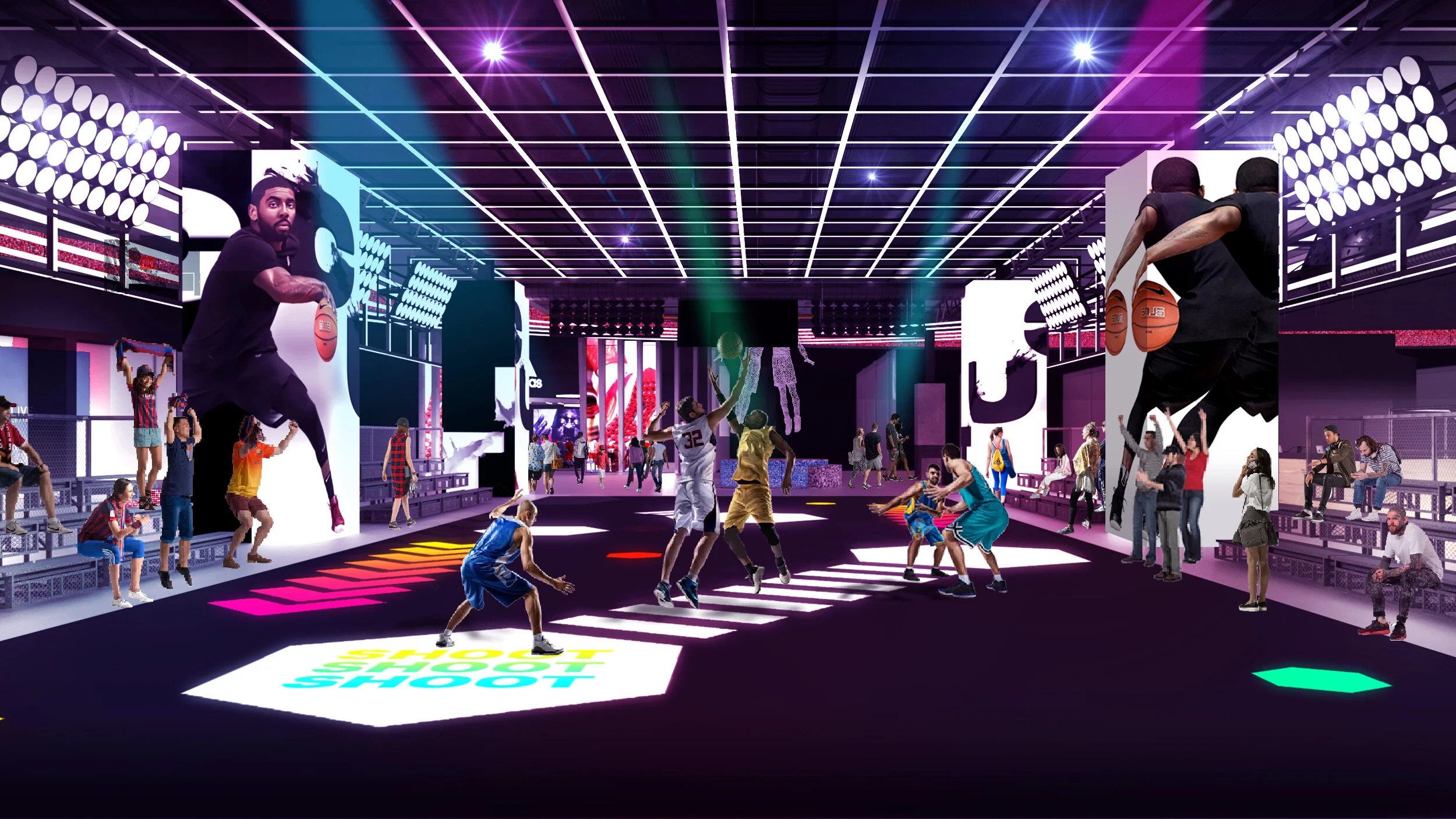 Intu Sports Hub experience immersive basketball arena with dynamic lighting and crowd interaction