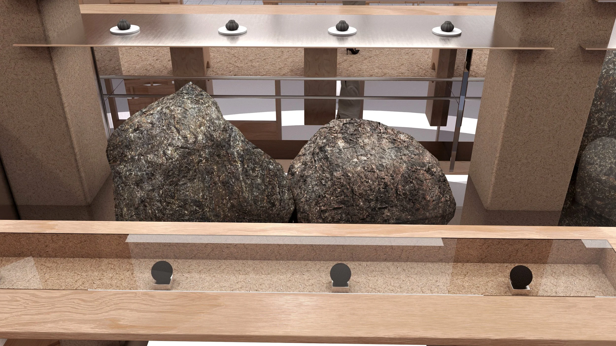 Close-up of black truffle display integrated into Balenciaga pop-up interior display