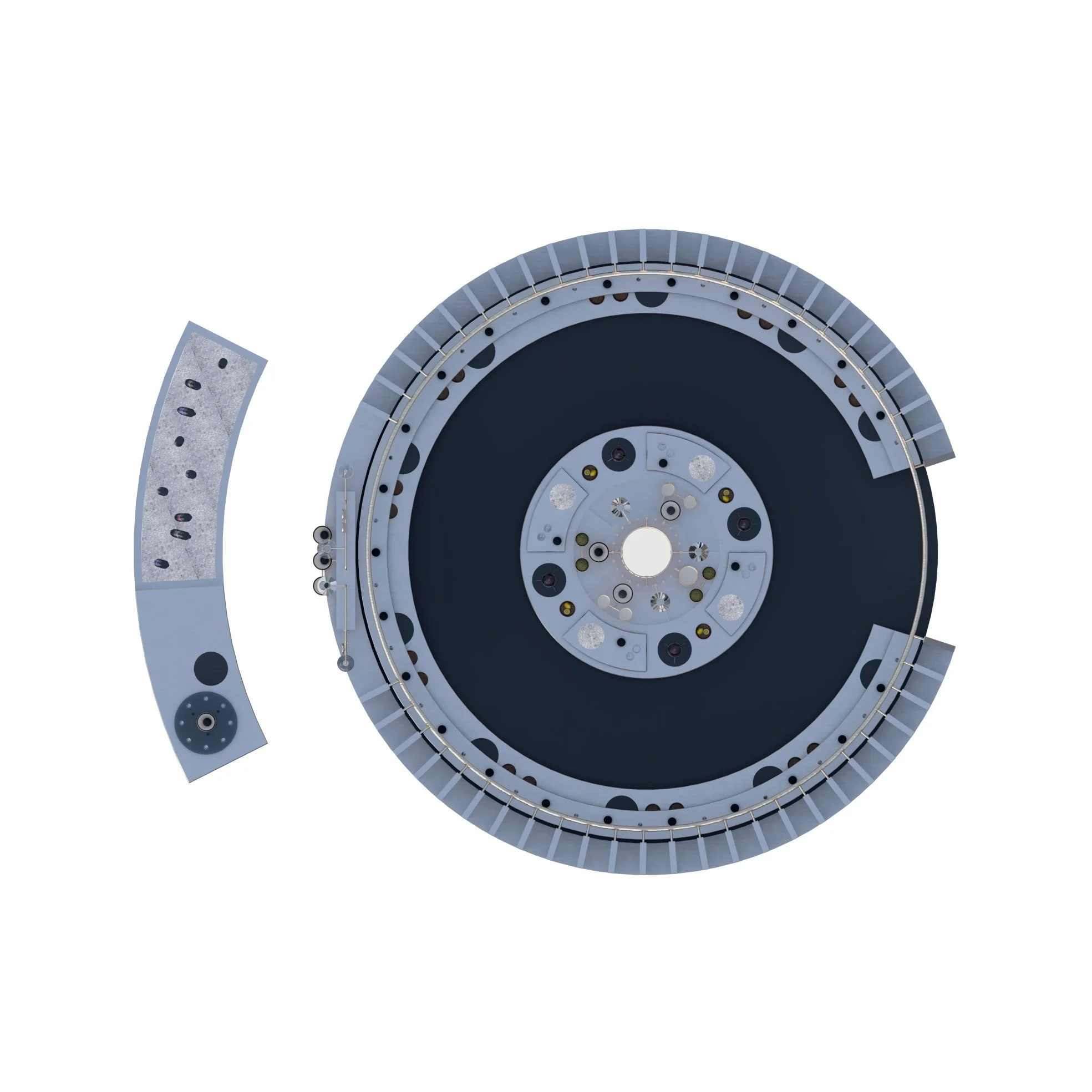 Top-down plan view of Riga Black Balsam pop-up pavilion showing circular layout, central display core, and surrounding tasting counters.