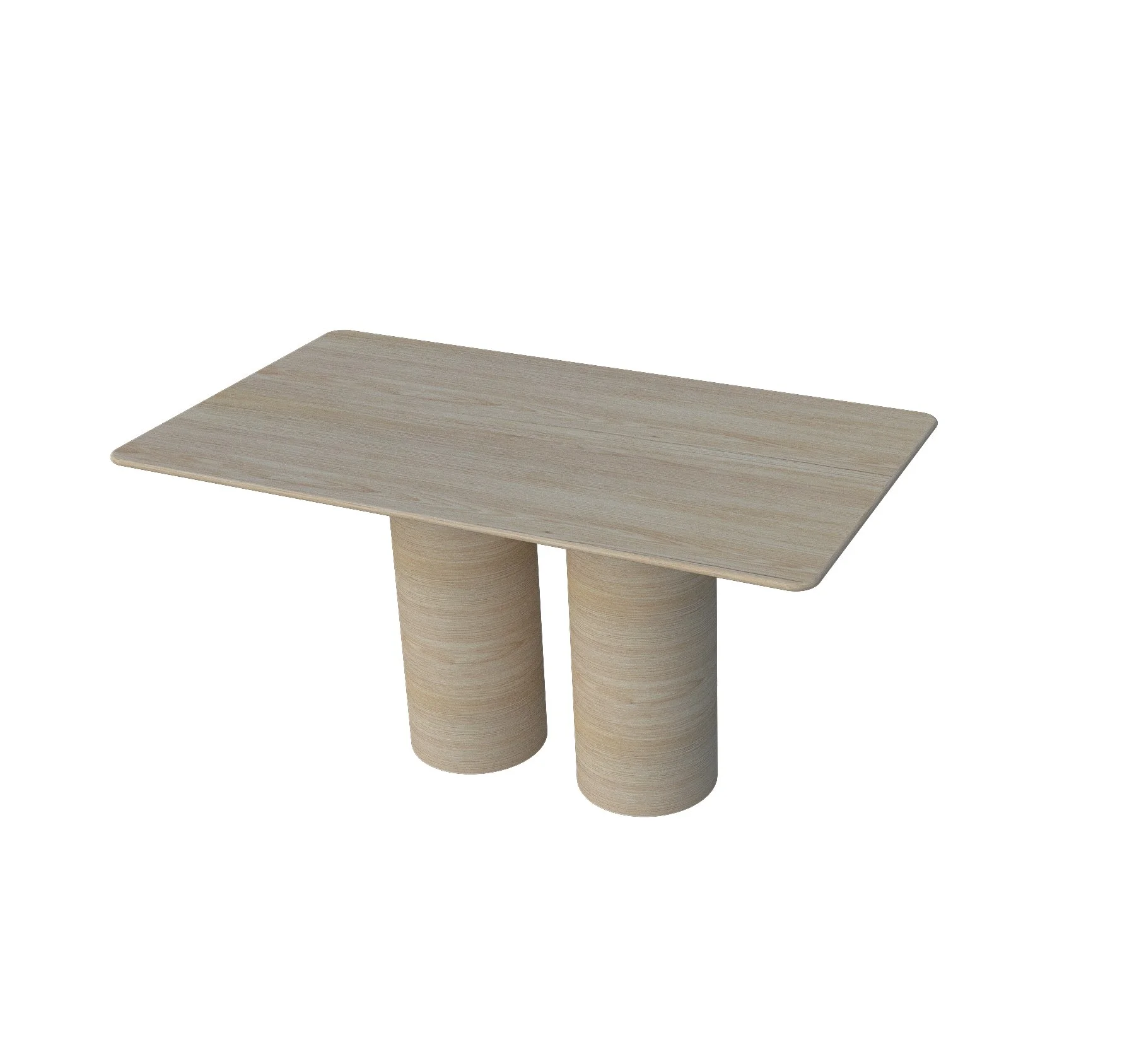 Light oak rectangular dining table with twin cylindrical pedestal bases, designed for Greenhouse Restaurant Iceland interior concept.
