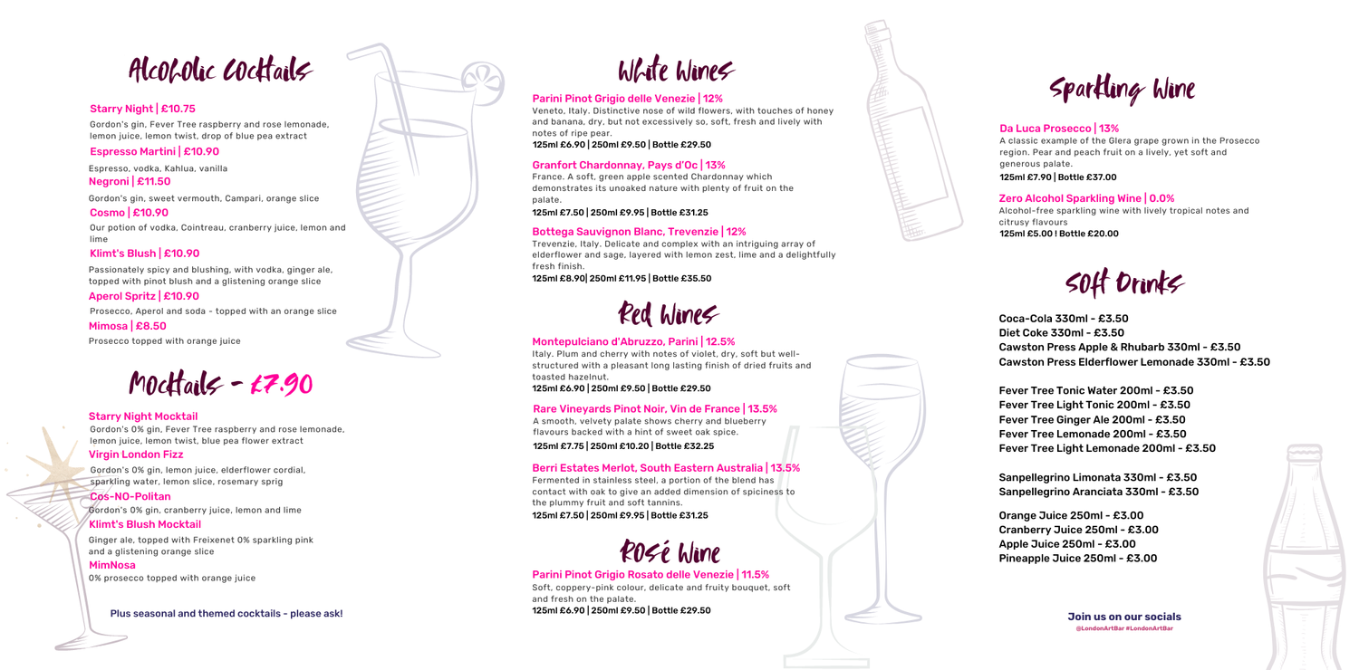 London Art Bar Menu — The London Art Bar