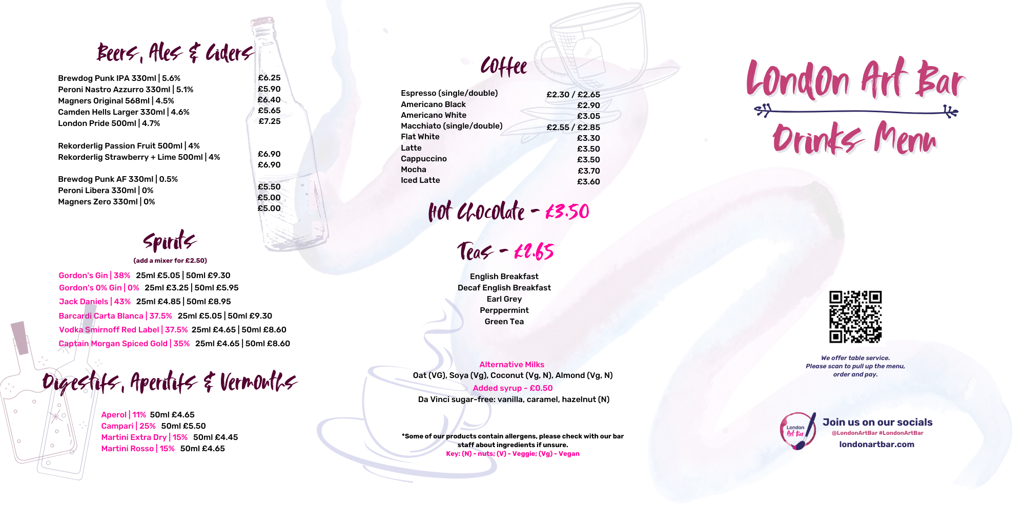 London Art Bar Menu — The London Art Bar