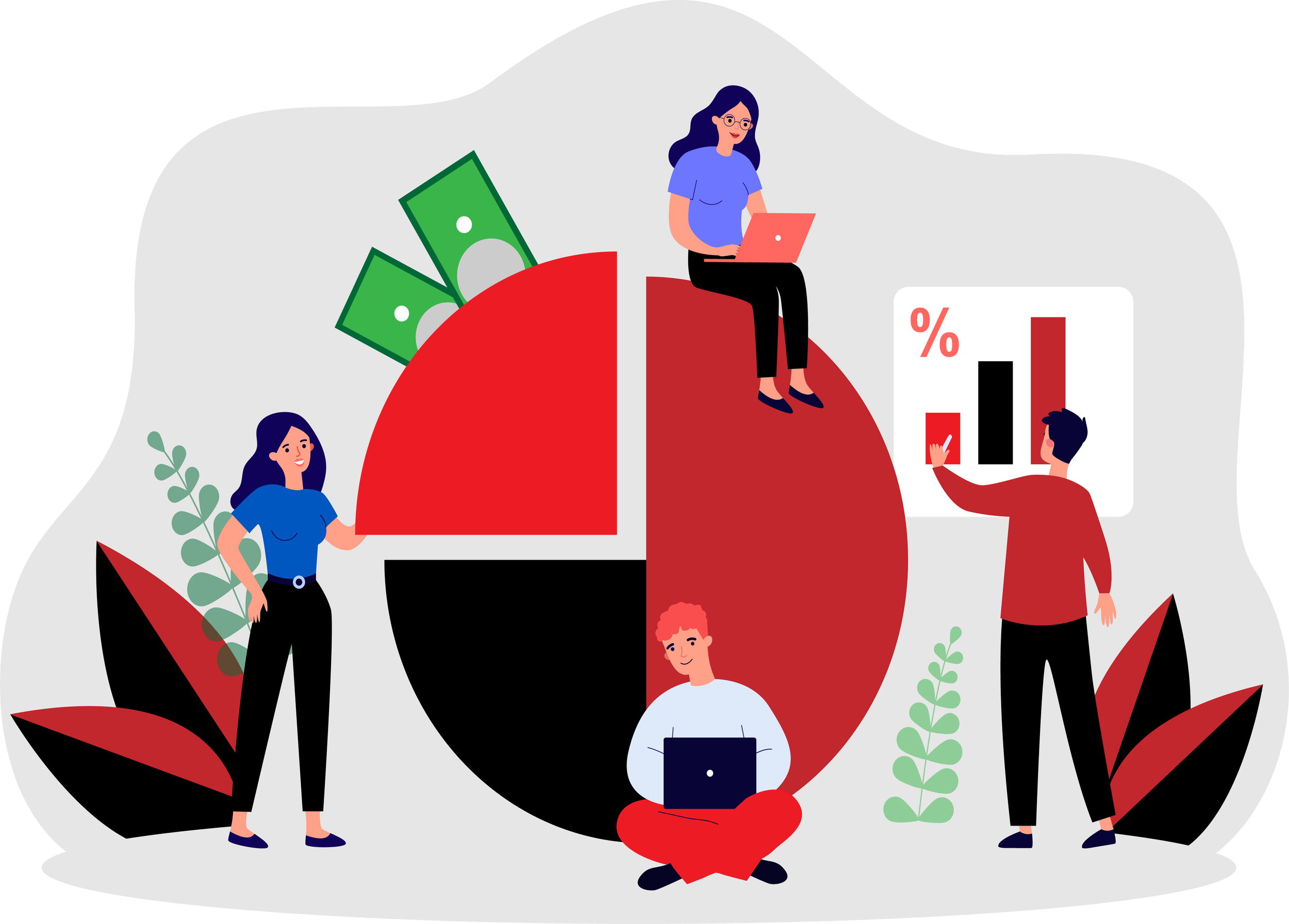Team working on problem with graphs