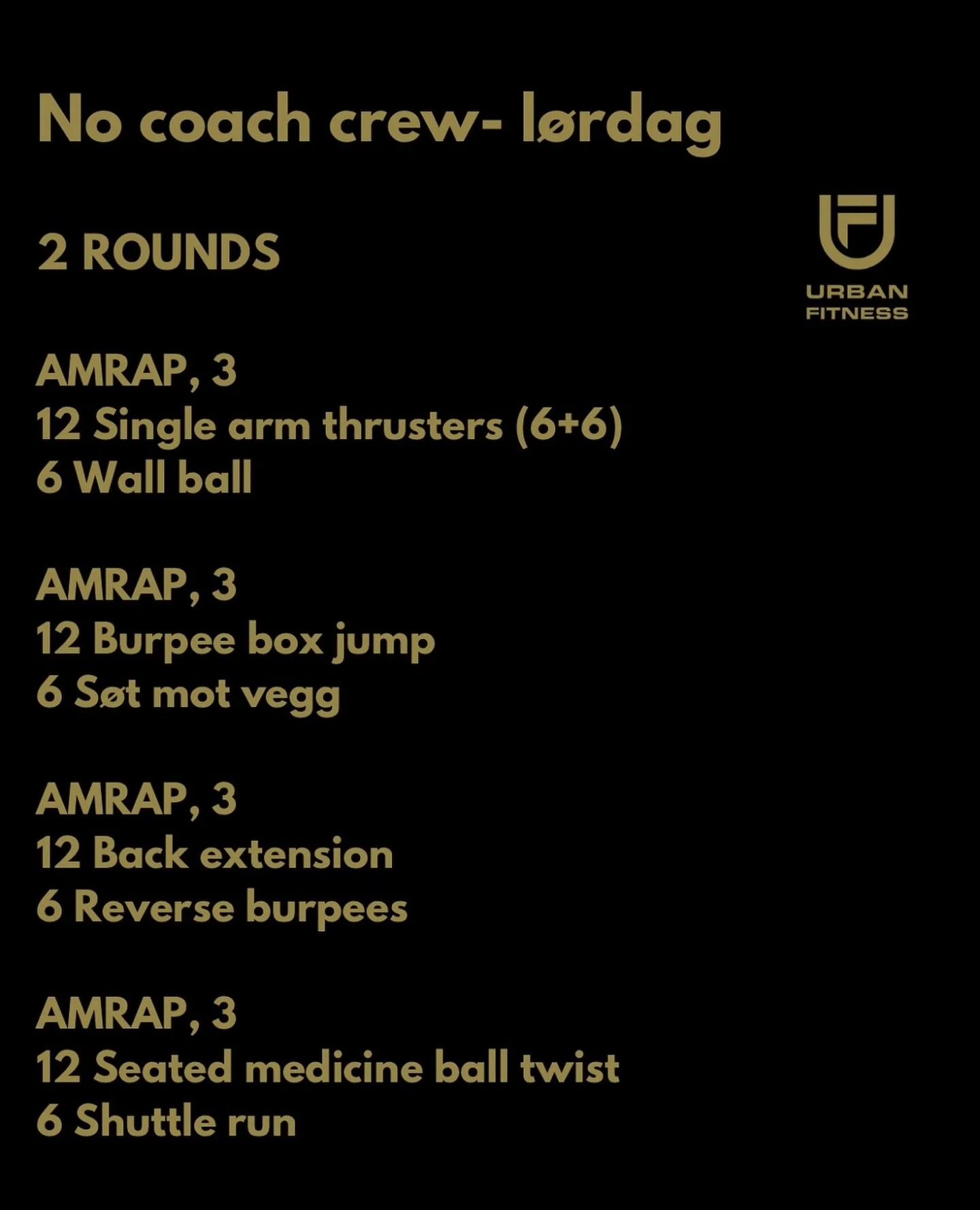 God l&oslash;rdag!! 
&Oslash;kta i dag best&aring;r av fire AMRAP&rsquo;er, som skal gjennomf&oslash;res to runder. Pauselengden er p&aring; ett minutt. 

Utstyr: 
- 2x KB. 
- Box. 
- Medball. 

(P&aring; seated medicine ball twist, sitter dere sidev