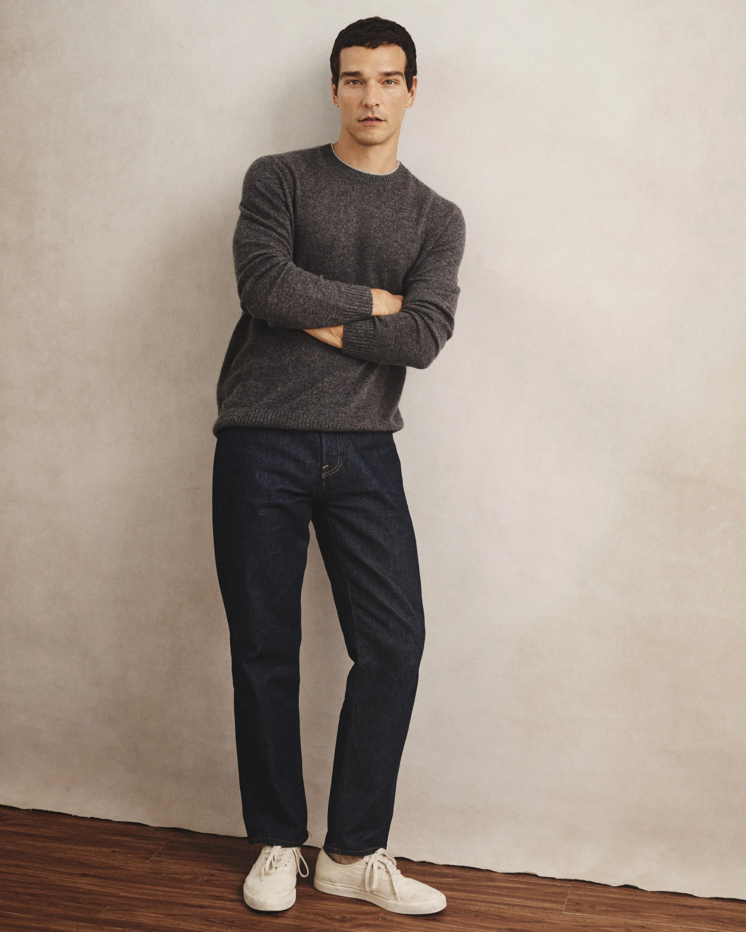 Lightweight Cashmere Contrast Trim Crewneck (CO) - Granite_5176.jpg