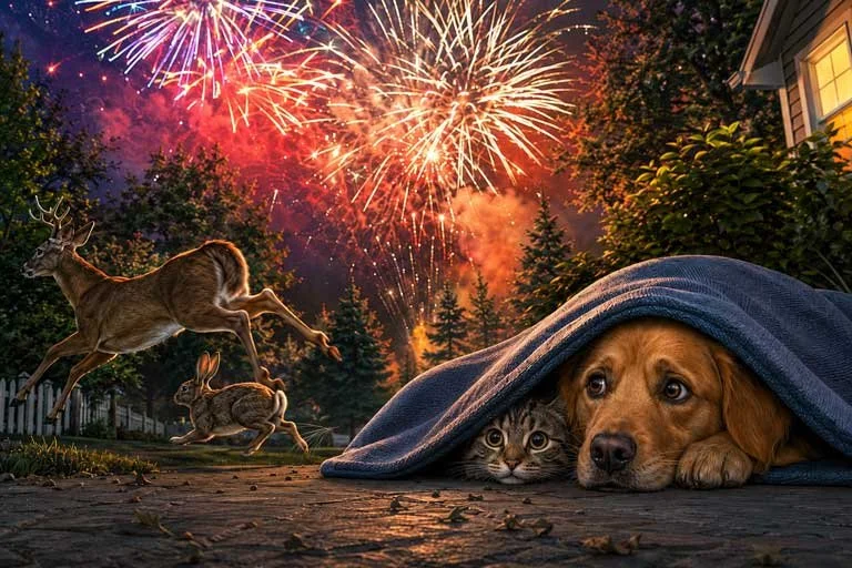 animals in fear of fireworks