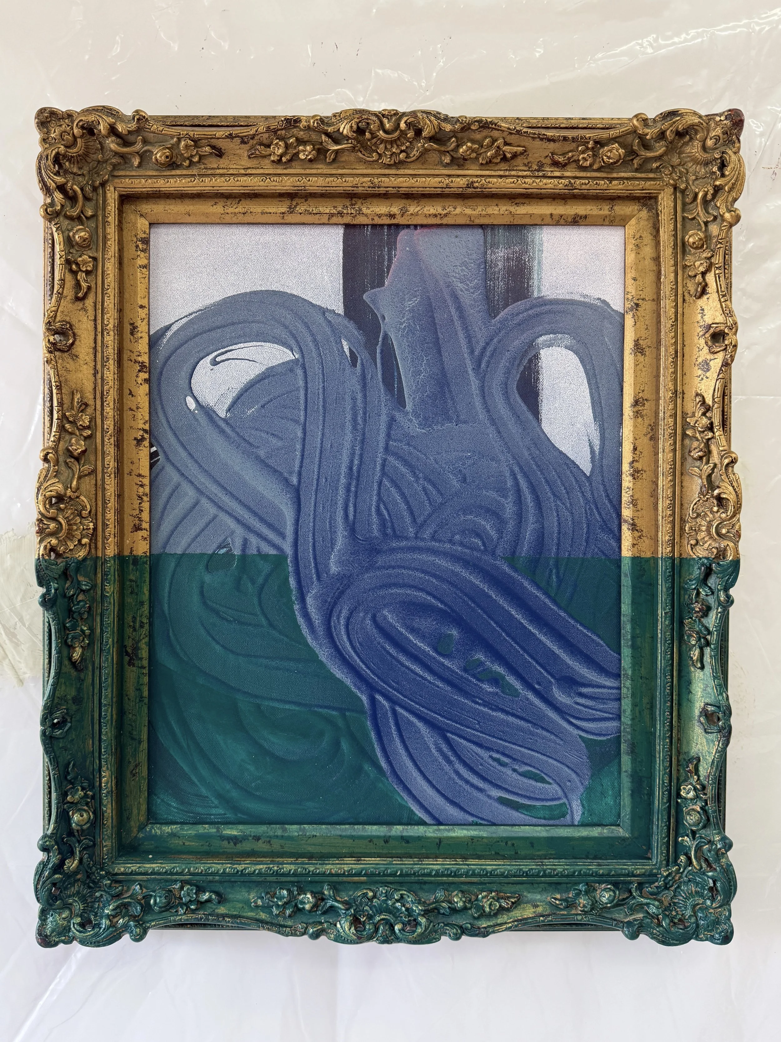 "Your Song", salvaged paints on canvas and antique gilded frame. 26" x 22". Sold via Kai Lin Art Gallery, Atlanta, GA.